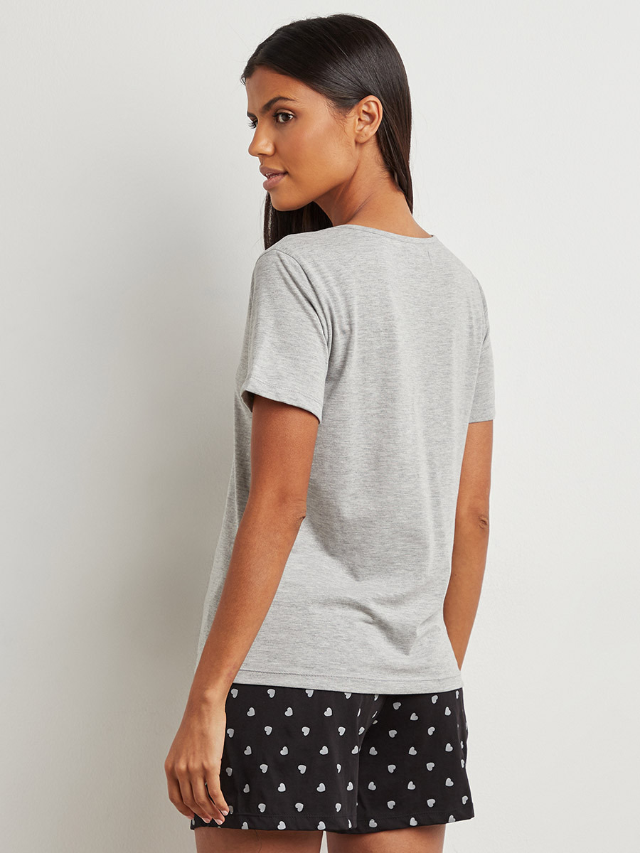 Styli Cotton Brunch Slogan Print T-shirt and Heart Shorts Set-women-clothing-nightwear-pyjamas-bottoms-image-4