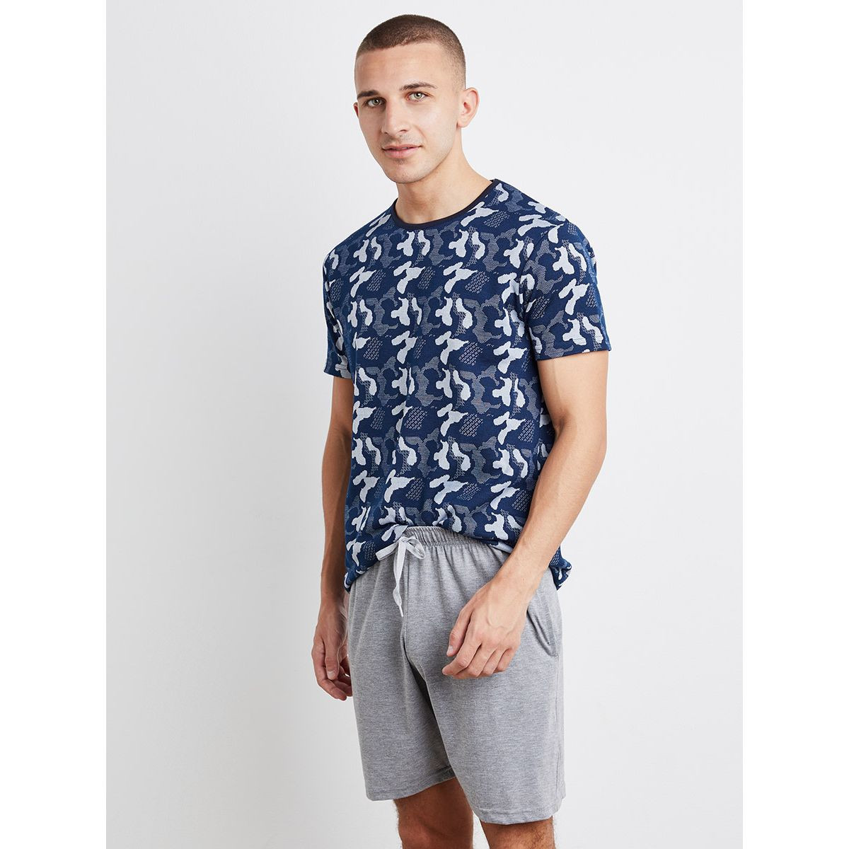 Styli Camo Short Sleeves T-shirt and Shorts Set-men-clothing-nightwear-sets-image-1