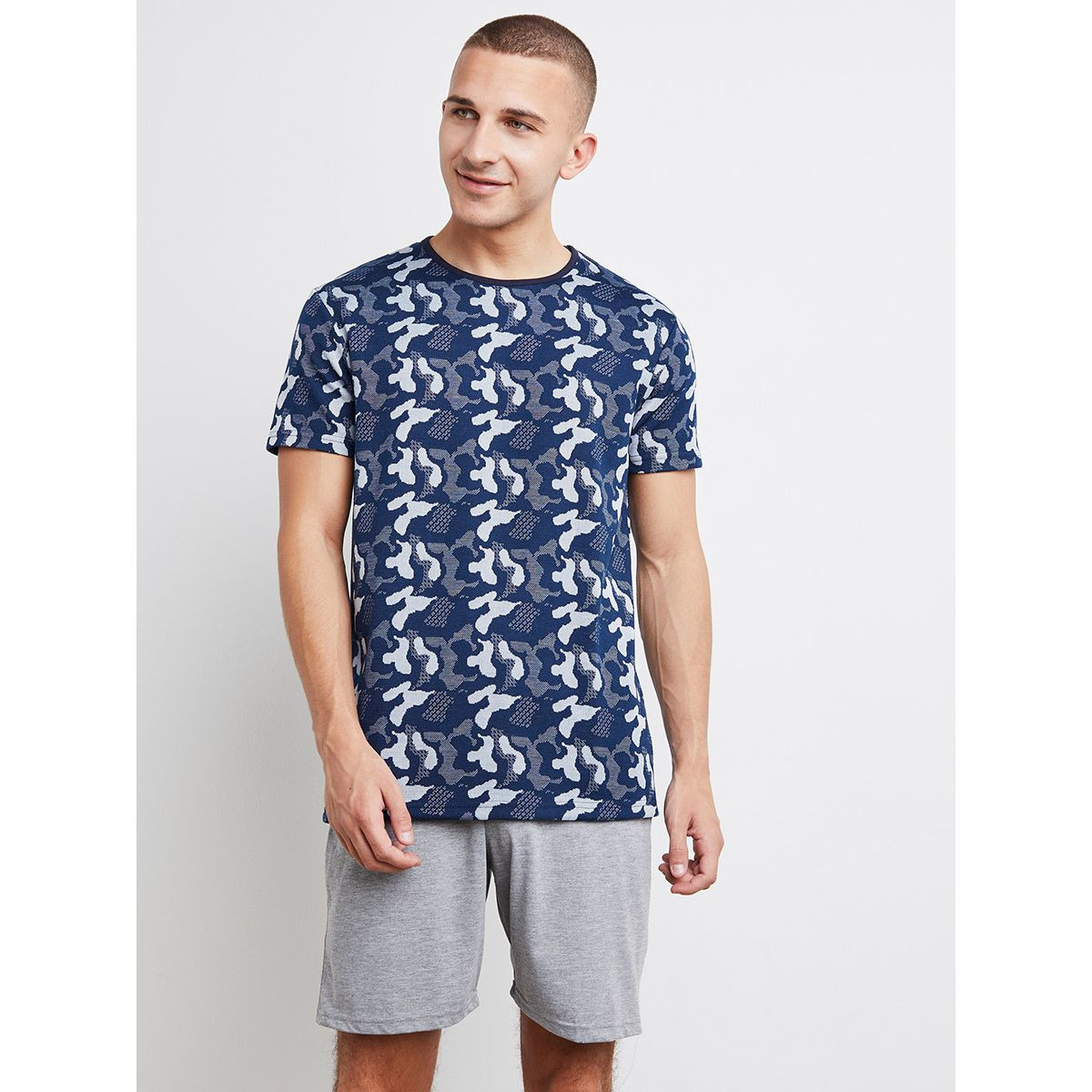 Styli Camo Short Sleeves T-shirt and Shorts Set-men-clothing-nightwear-sets-image-2