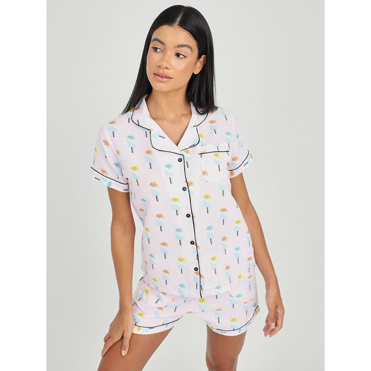 طقم قميص مع شورت من ستايلي-women-clothing-nightwear-pyjamas-longsets-image-6