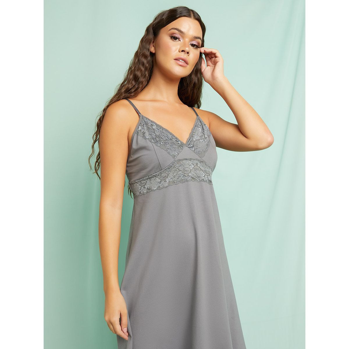 Styli Cotton Lace Insert V Neck Slip Dress-women-clothing-lingerie-camisoles-image-5