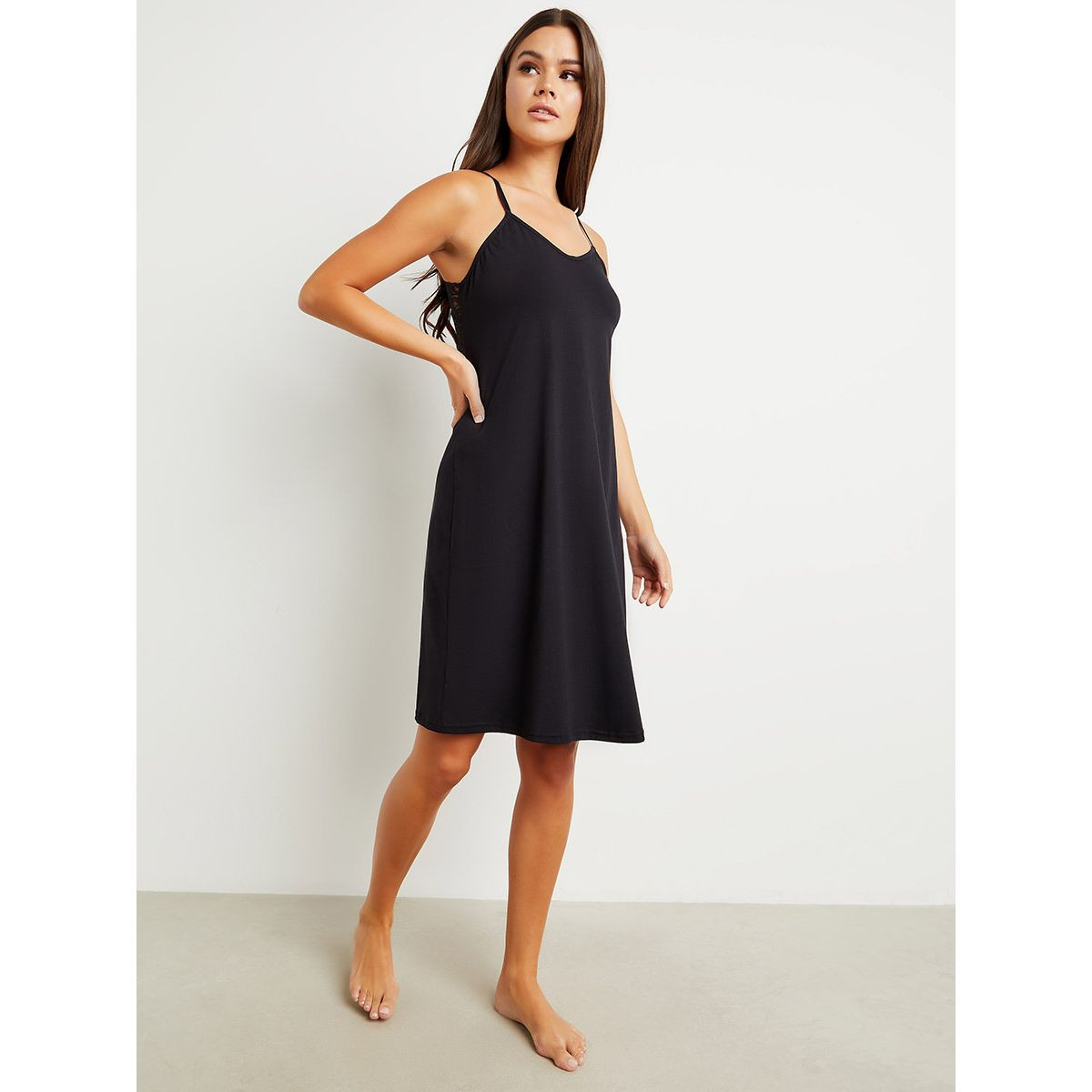 Styli Cotton Strappy Fancy Lace Back Slip Dress-women-clothing-lingerie-camisoles-image-2