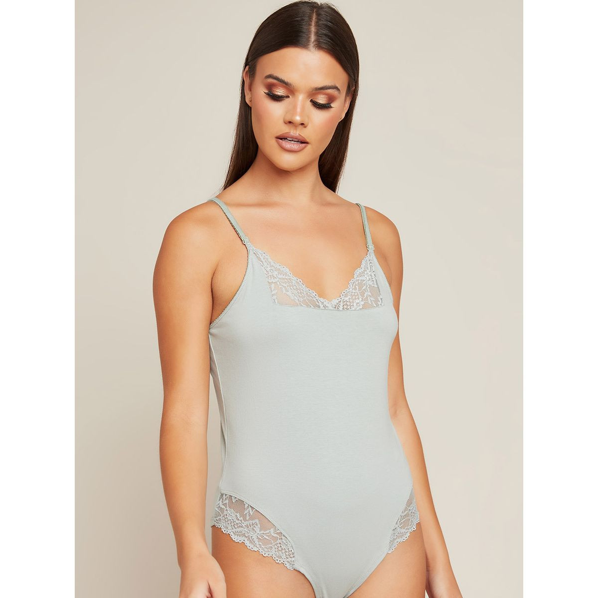 Styli Cotton Non Padded Non Wired Bodysuit with Lace Insert -women-clothing-lingerie-corsets-image-1