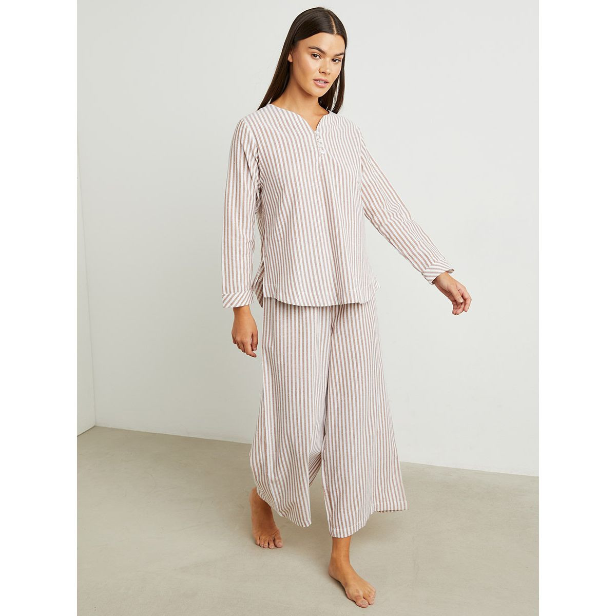 Styli Striped Button Detail Long Sleeves Top and Pyjama Set-women-clothing-nightwear-pyjamas-longsets-image-1