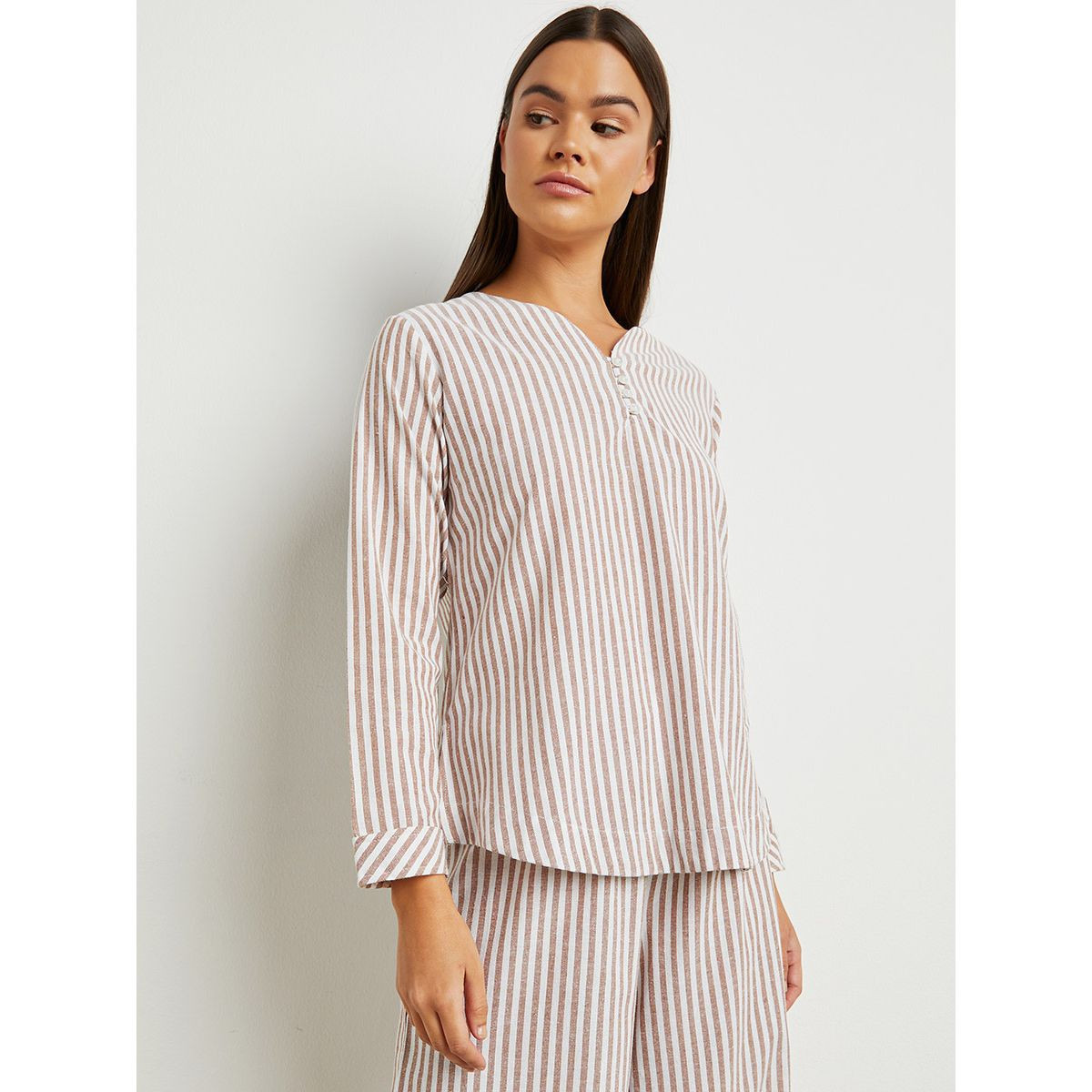 Styli Striped Button Detail Long Sleeves Top and Pyjama Set-women-clothing-nightwear-pyjamas-longsets-image-2