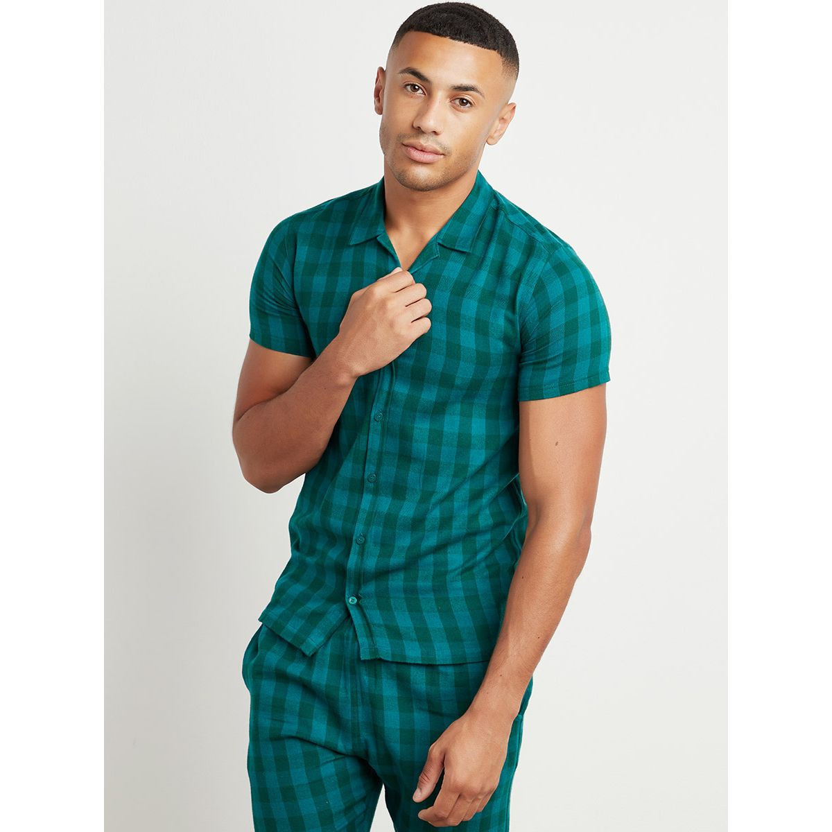 Styli Cotton Checked Short Sleeves Shirt and Pyjama Set-men-clothing-nightwear-sets-image-2