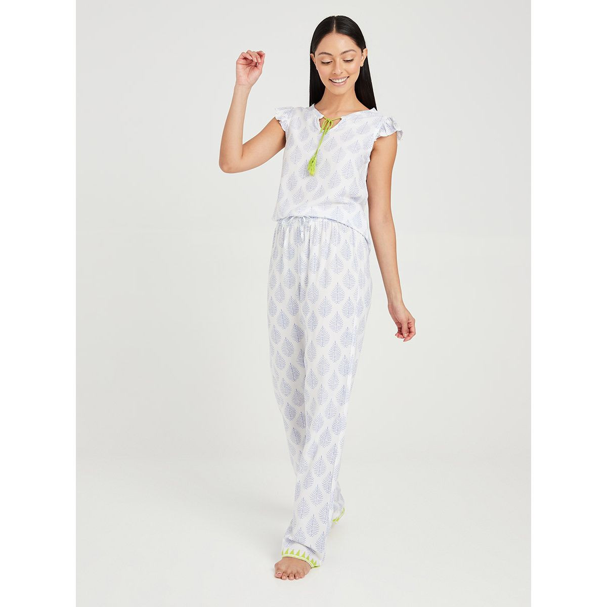Styli All Over Print Tassel Detail T-shirt and Pyjama Set-women-clothing-nightwear-pyjamas-longsets-image-1