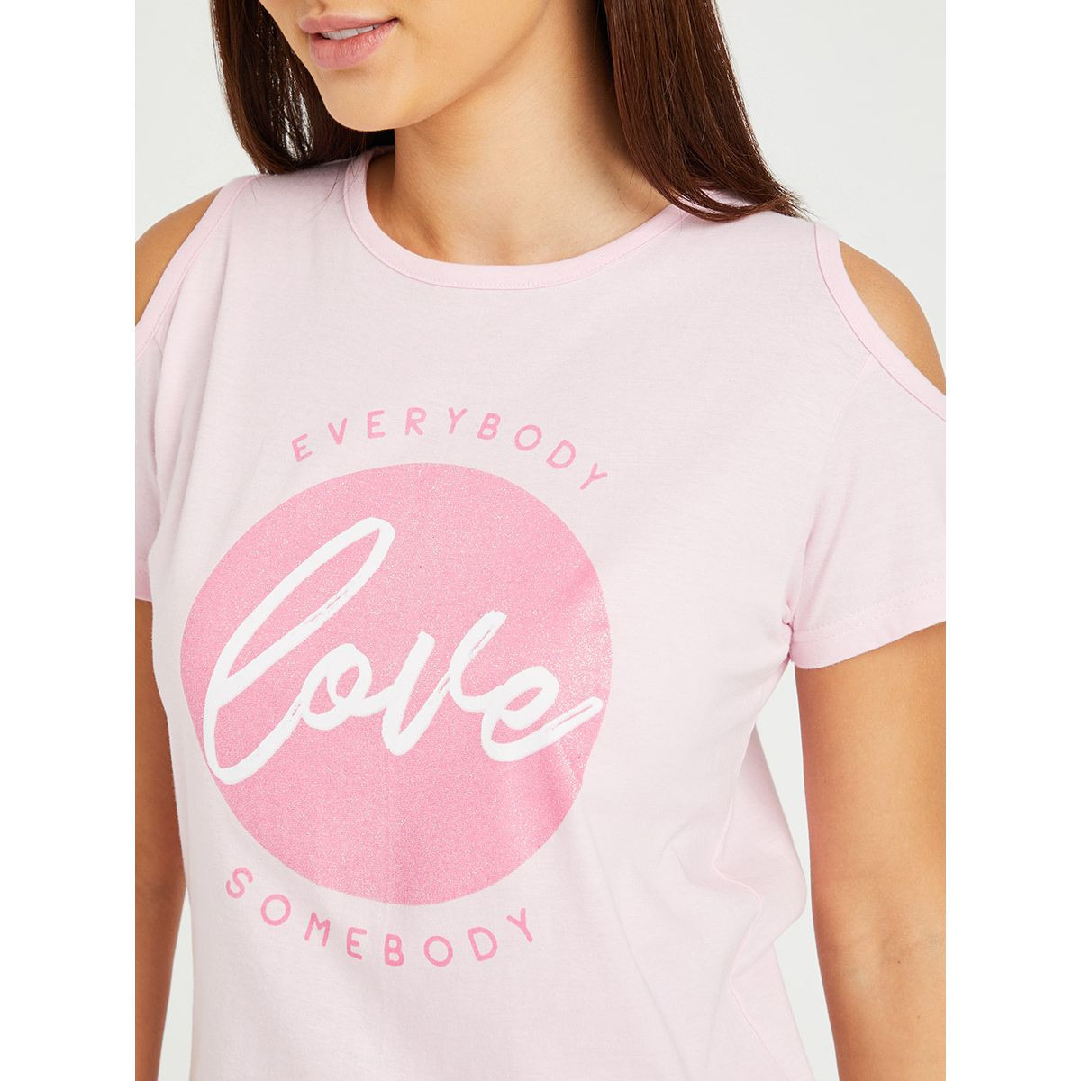 Styli Cotton Cold Shoulder Glitter Love Slogan Print Mini Sleep T-shirt Dress-women-clothing-nightwear-nighties-image-3