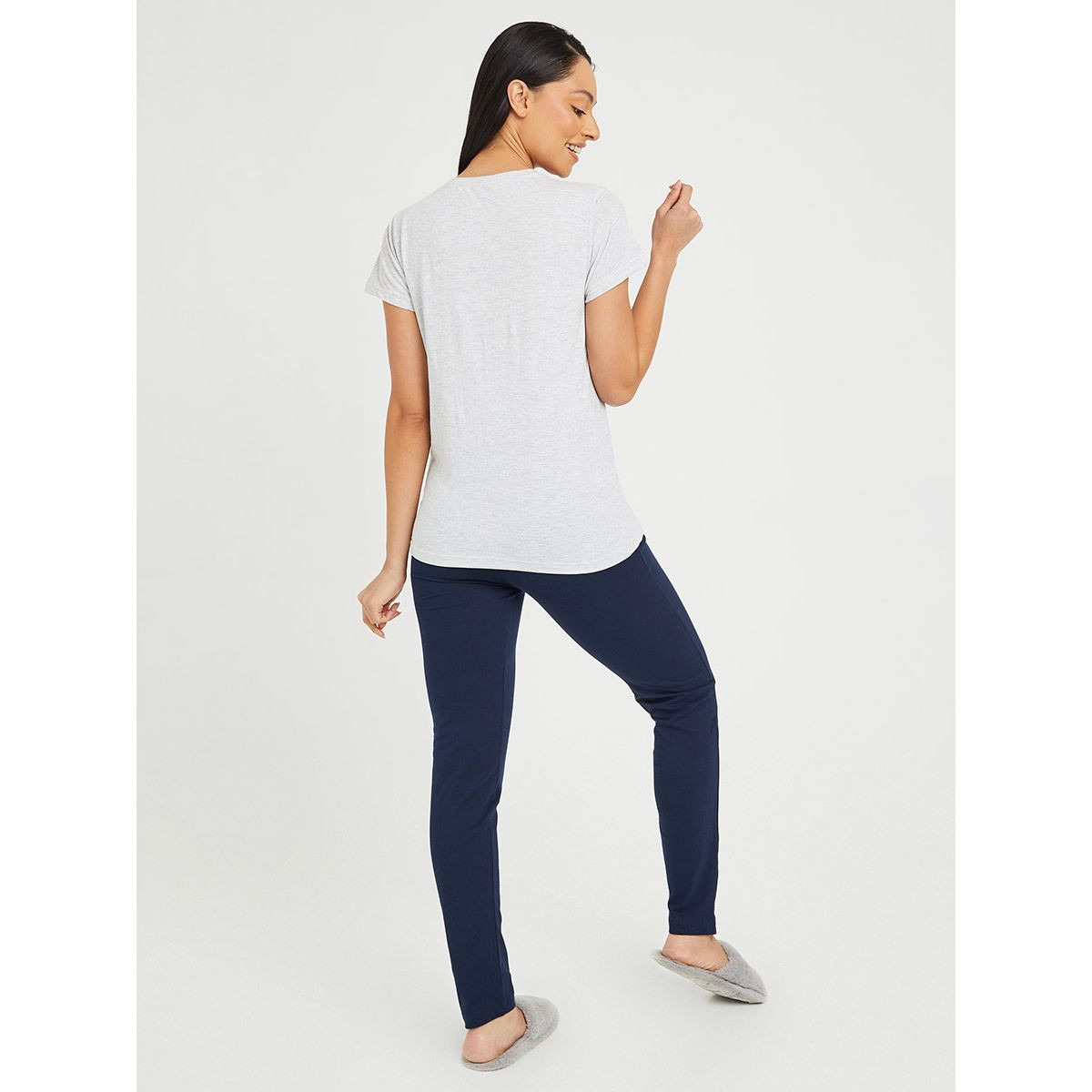 Styli Cotton Believe In Yourself Graphic Print T-shirt and Solid Pyjama Set-women-clothing-nightwear-pyjamas-longsets-image-5