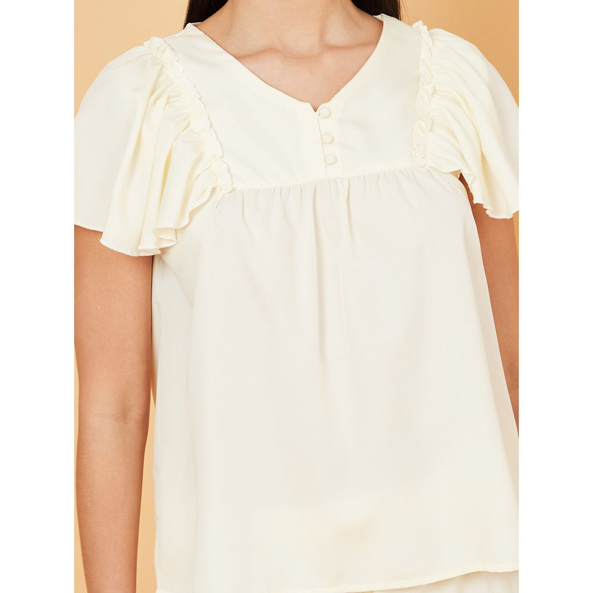 Styli Ruffle Sleeves Button Detail Top and Pyjama Set-women-clothing-nightwear-pyjamas-longsets-image-3
