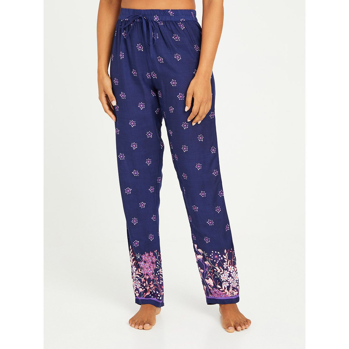 Styli Ruffle Sleeves Solid T-shirt and Floral Printed Pyjama Set-women-clothing-nightwear-pyjamas-longsets-image-4