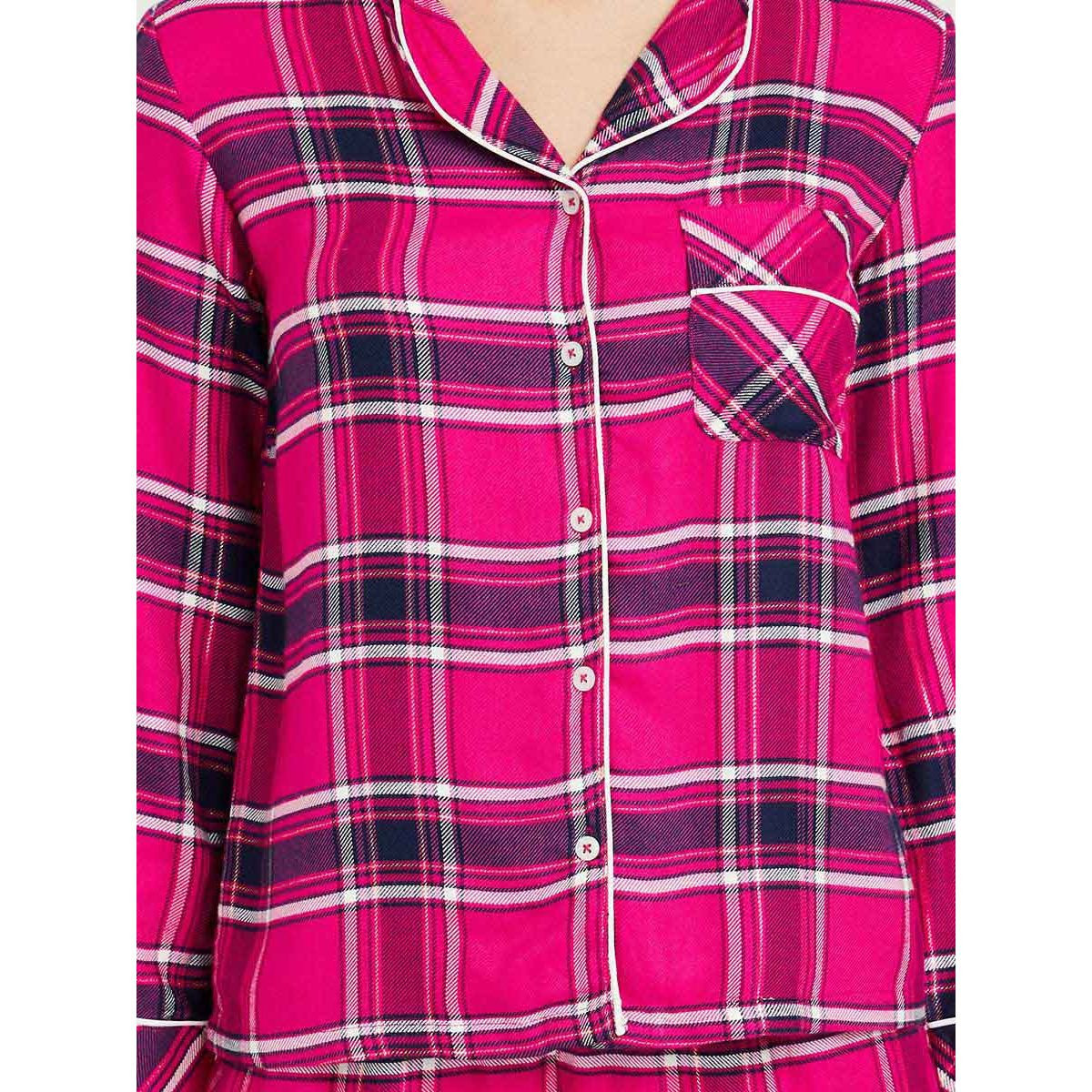 Styli Check Long Sleeves Button Through Shirt and Pyjama Set-women-clothing-nightwear-pyjamas-longsets-image-3