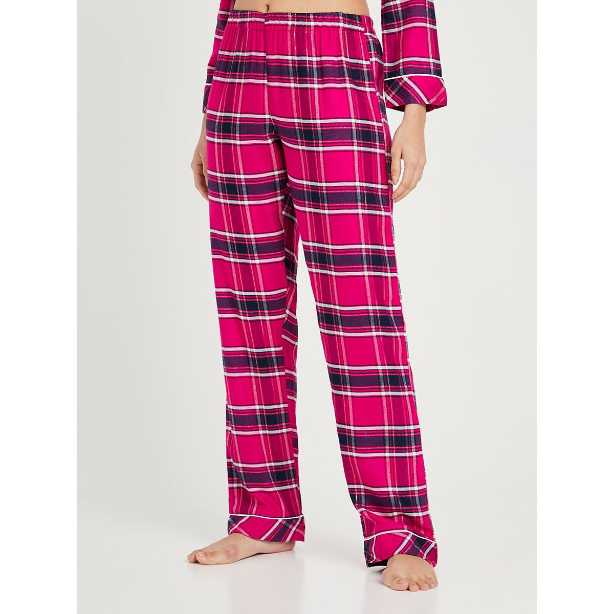 Styli Check Long Sleeves Button Through Shirt and Pyjama Set-women-clothing-nightwear-pyjamas-longsets-image-5