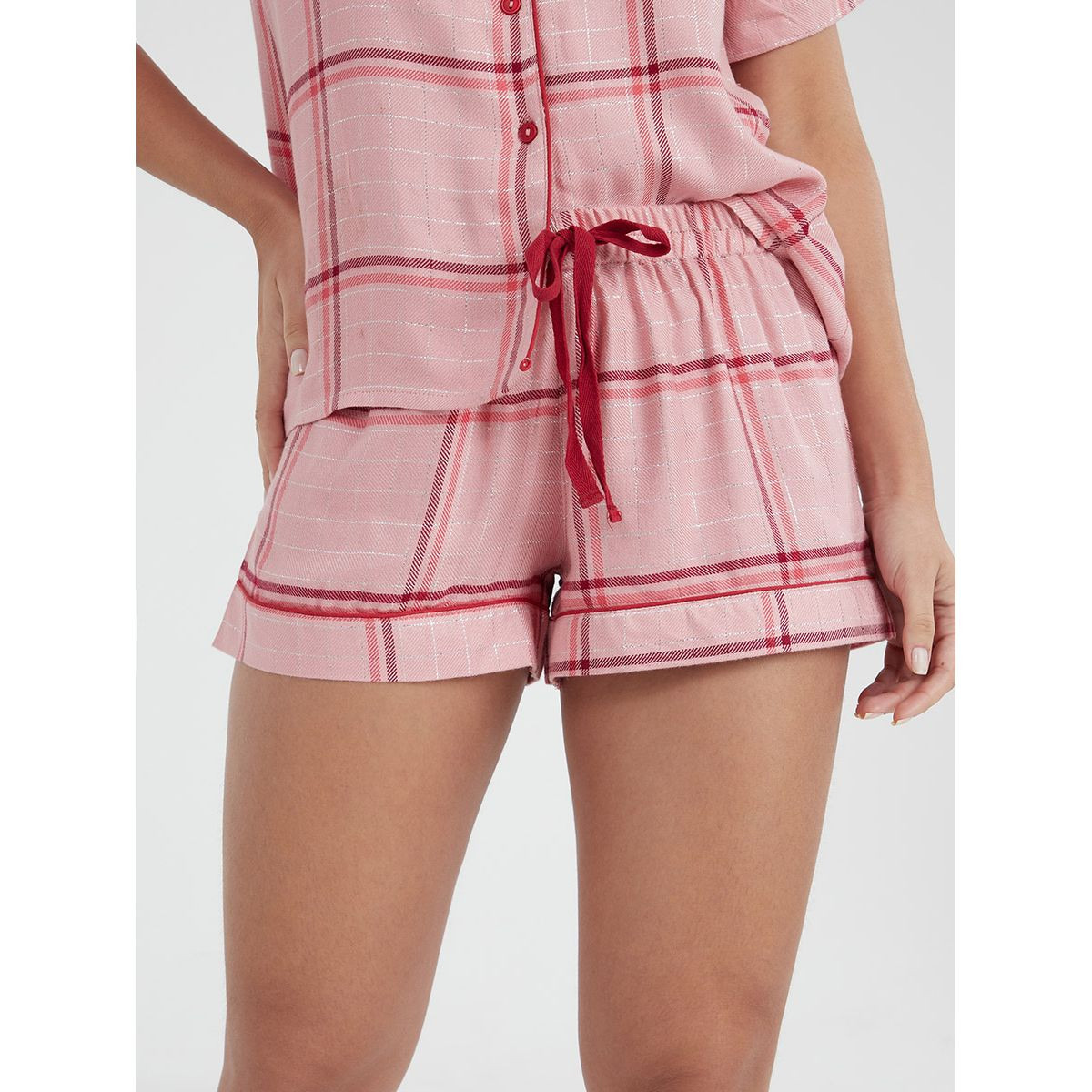 Styli Checked Piped Detail Shirt and Short Set-women-clothing-nightwear-pyjamas-longsets-image-4