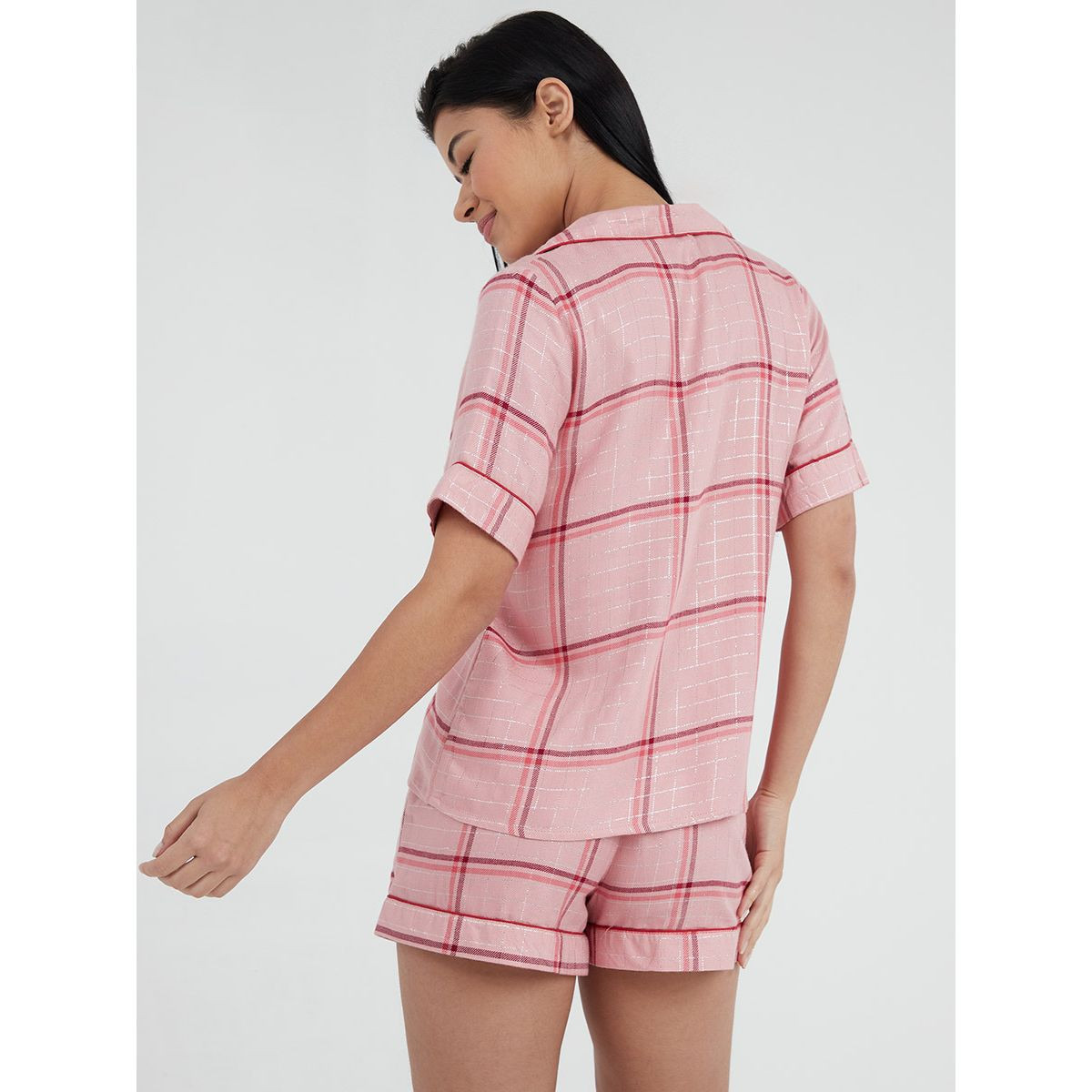 Styli Checked Piped Detail Shirt and Short Set-women-clothing-nightwear-pyjamas-longsets-image-5