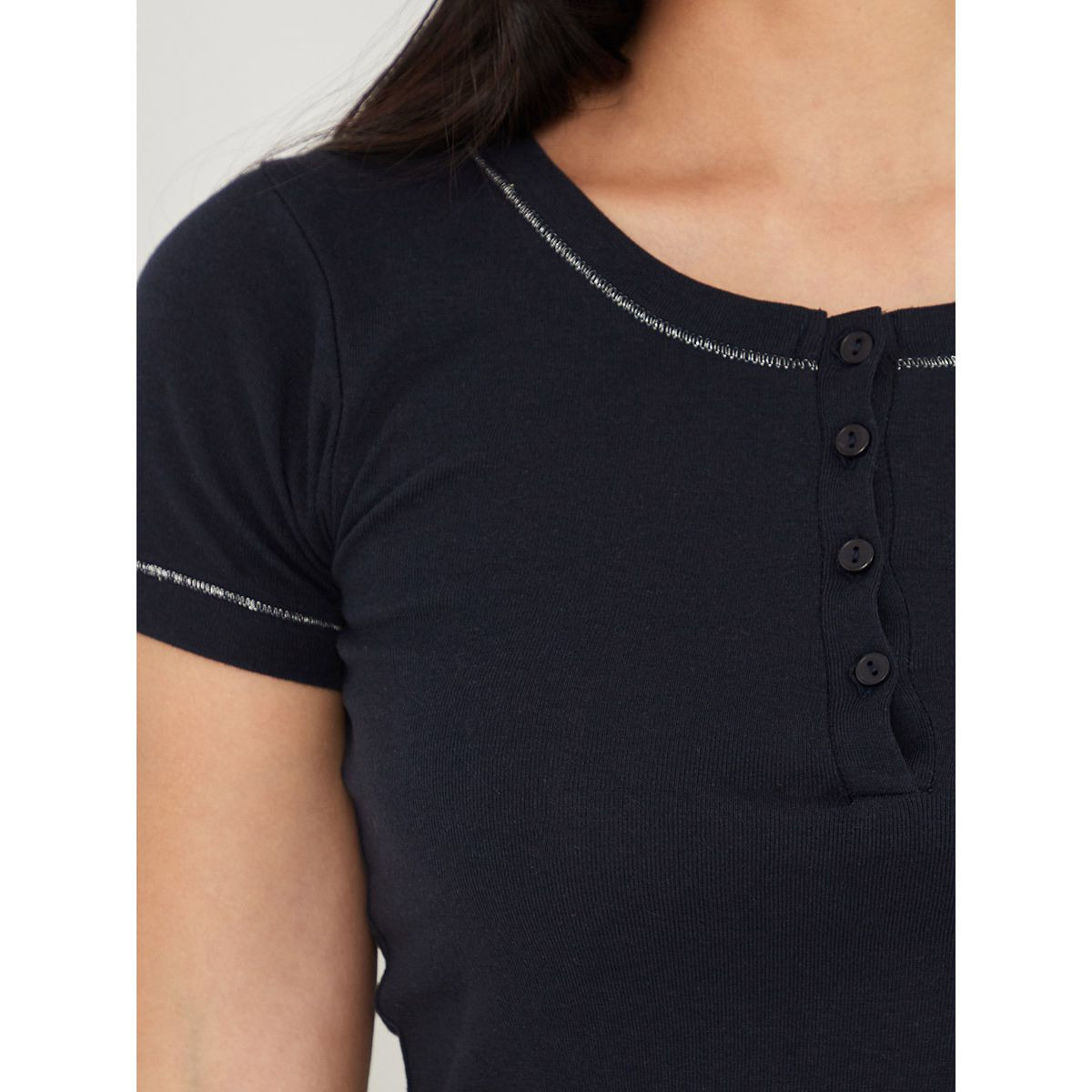 Styli Solid Placket T-shirt and Checked Straight Leg Pyjama Set-women-clothing-nightwear-pyjamas-longsets-image-4