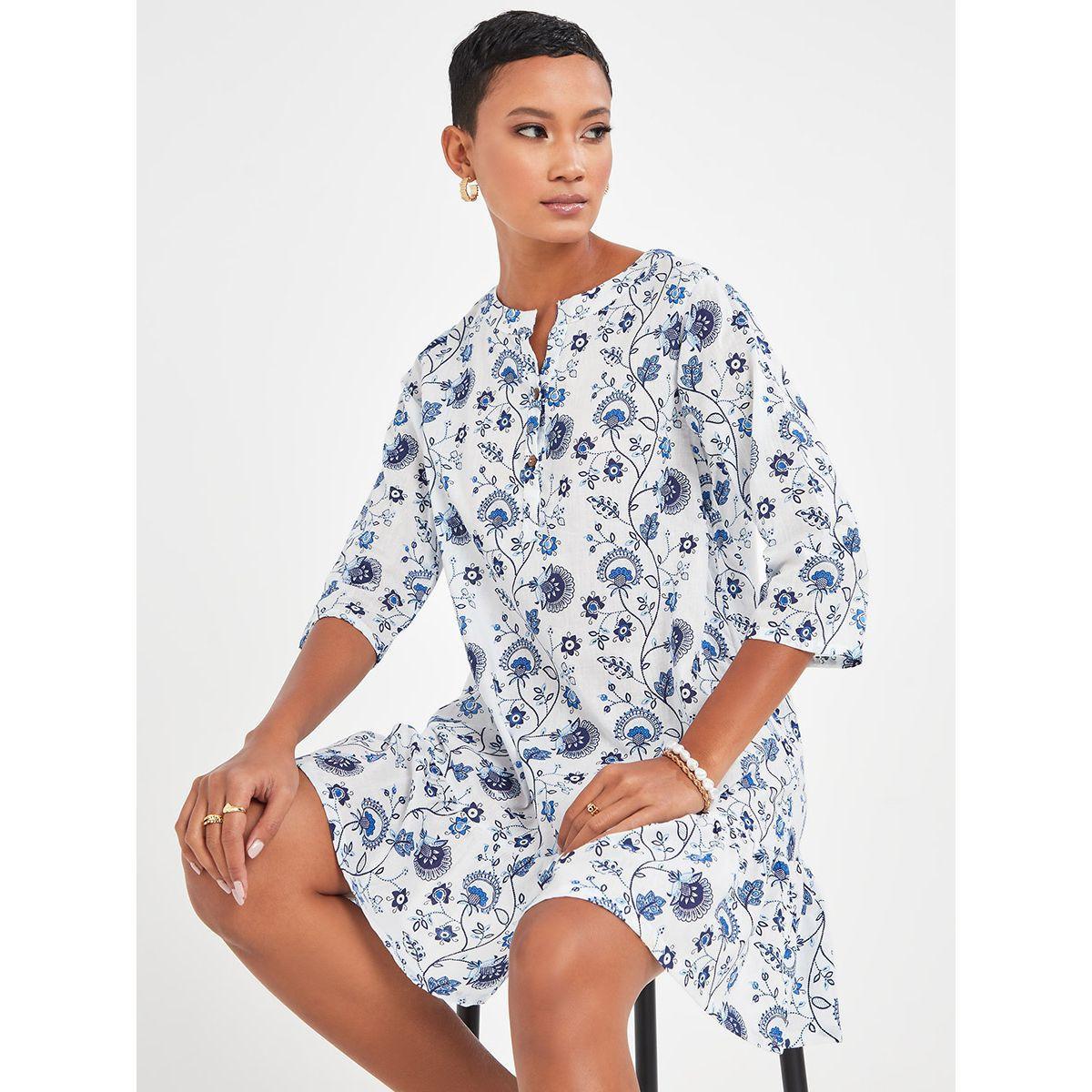 Styli Cotton Santorini Floral Print Nightdress-women-clothing-nightwear-nighties-image-1