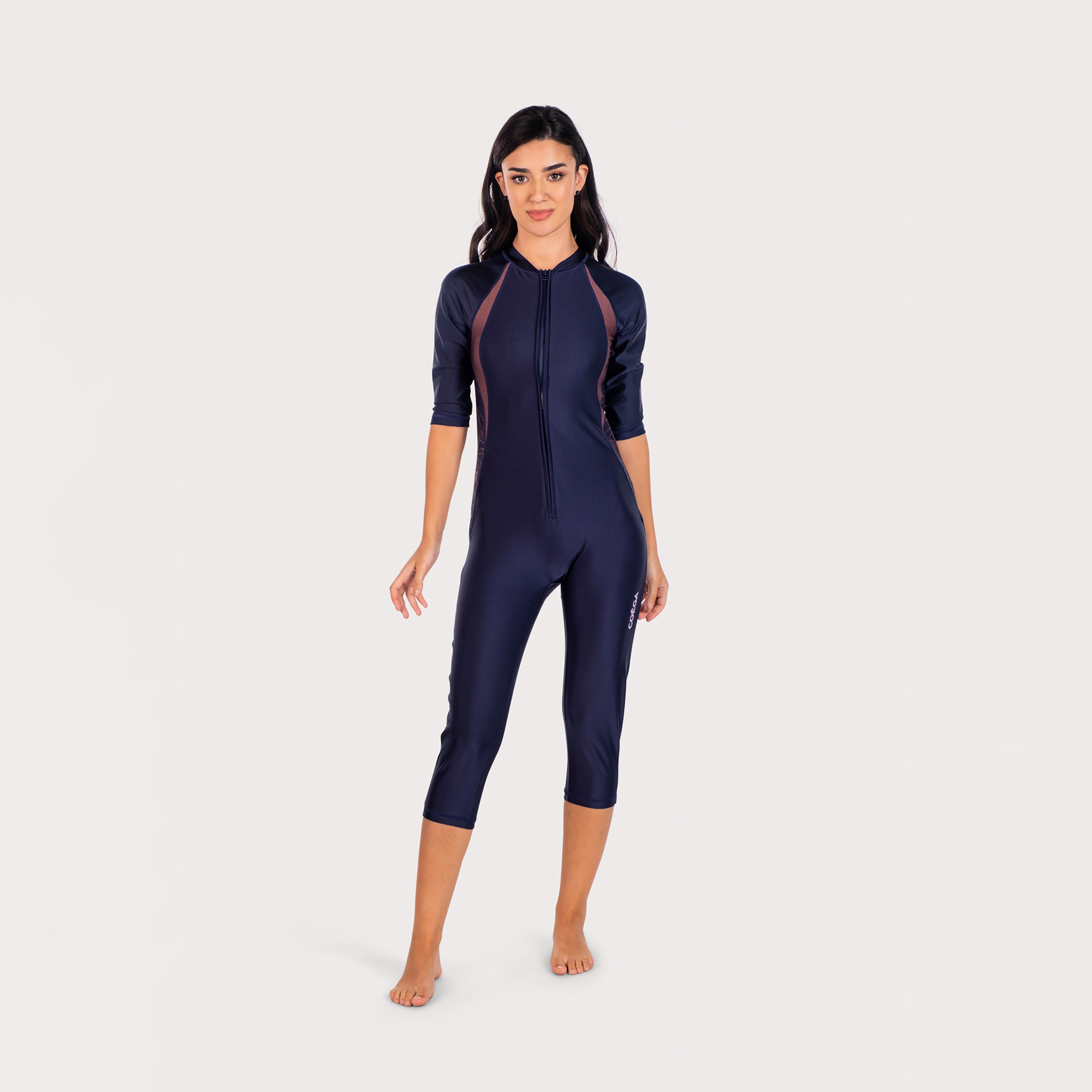سروال داخلي نسائي ذو سليم كيني بطول 3/4 من كويغا باللون النخيل الذهبي الوردي-sports-women-clothing-swimwear-image-3