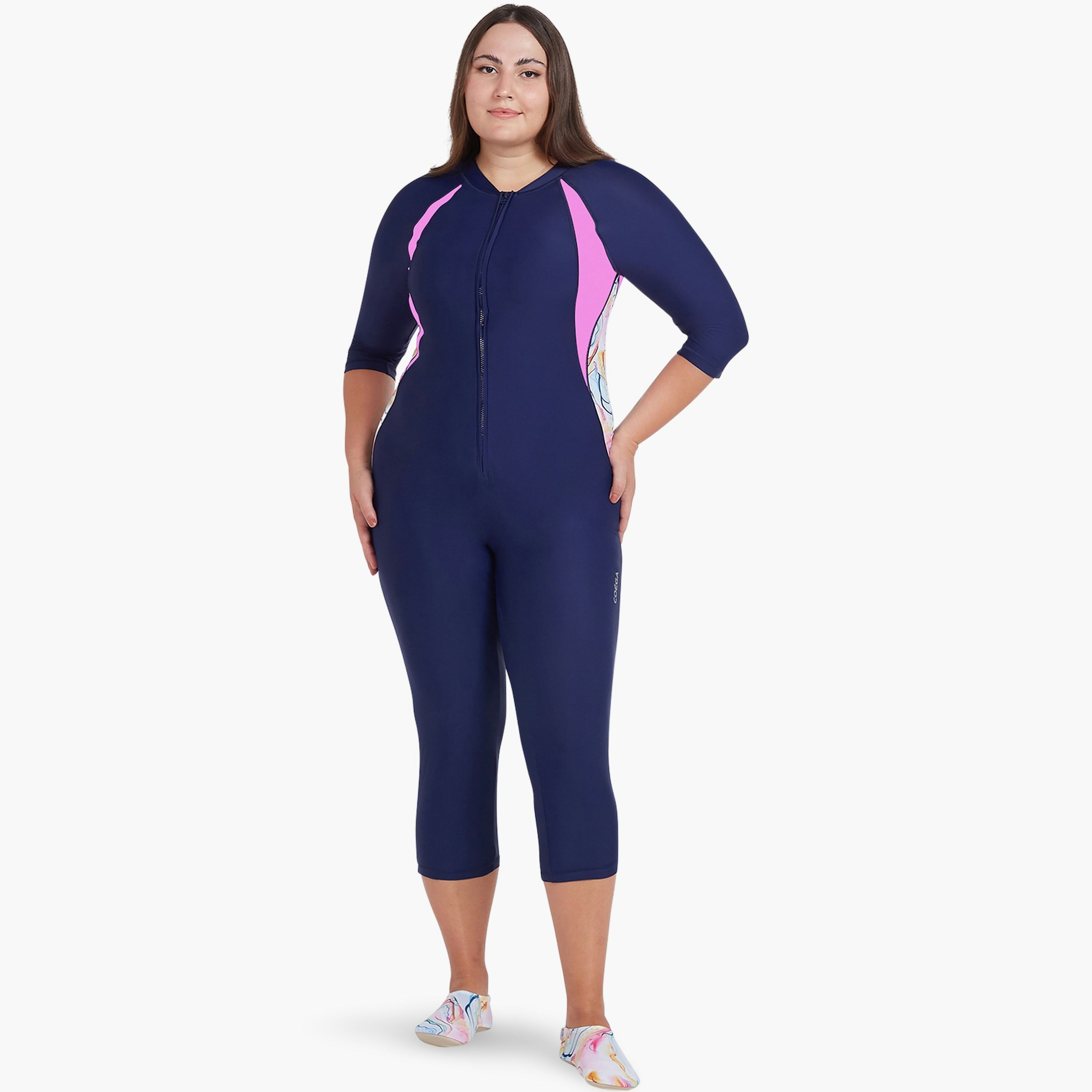 Coega Women's Slim-Kini 3/4 AOP Bottom - Blue Pink Marble-sports-women-clothing-swimwear-image-1