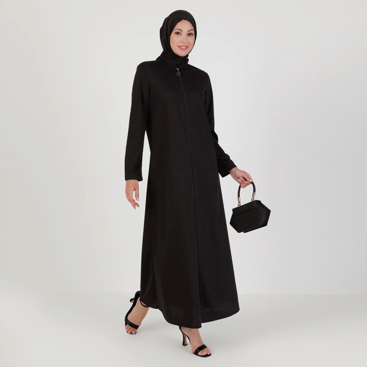 Women Solid Front Zipper Abaya Miss Cazibe By Modanisa-women-arabicclothing-abayas-image-1