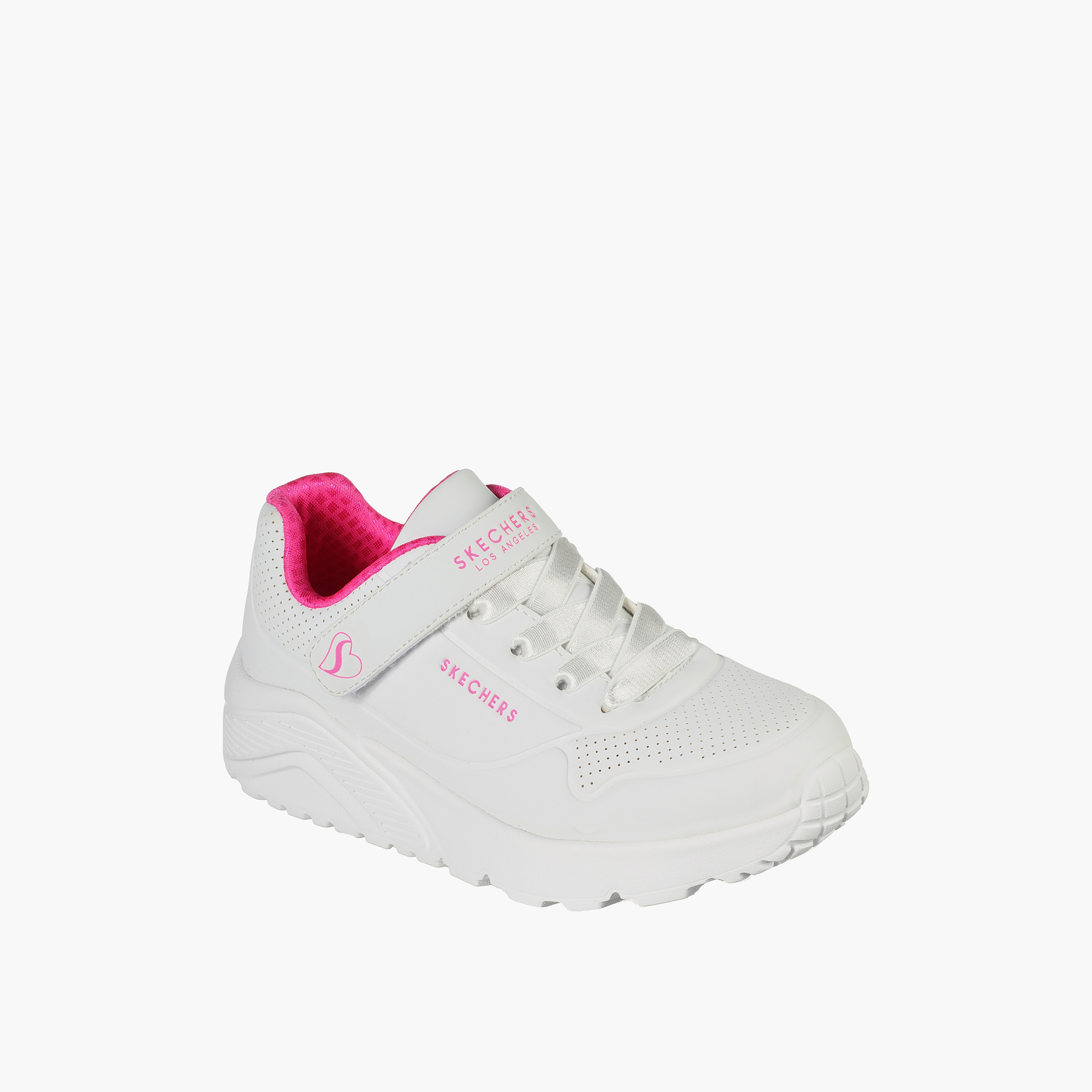 حذاء سكيتشرز بلون أبیض للأطفال مع شعار دائري من فيلكرو مع مبردة بالهواء-girls-shoes-sneakers-image-1