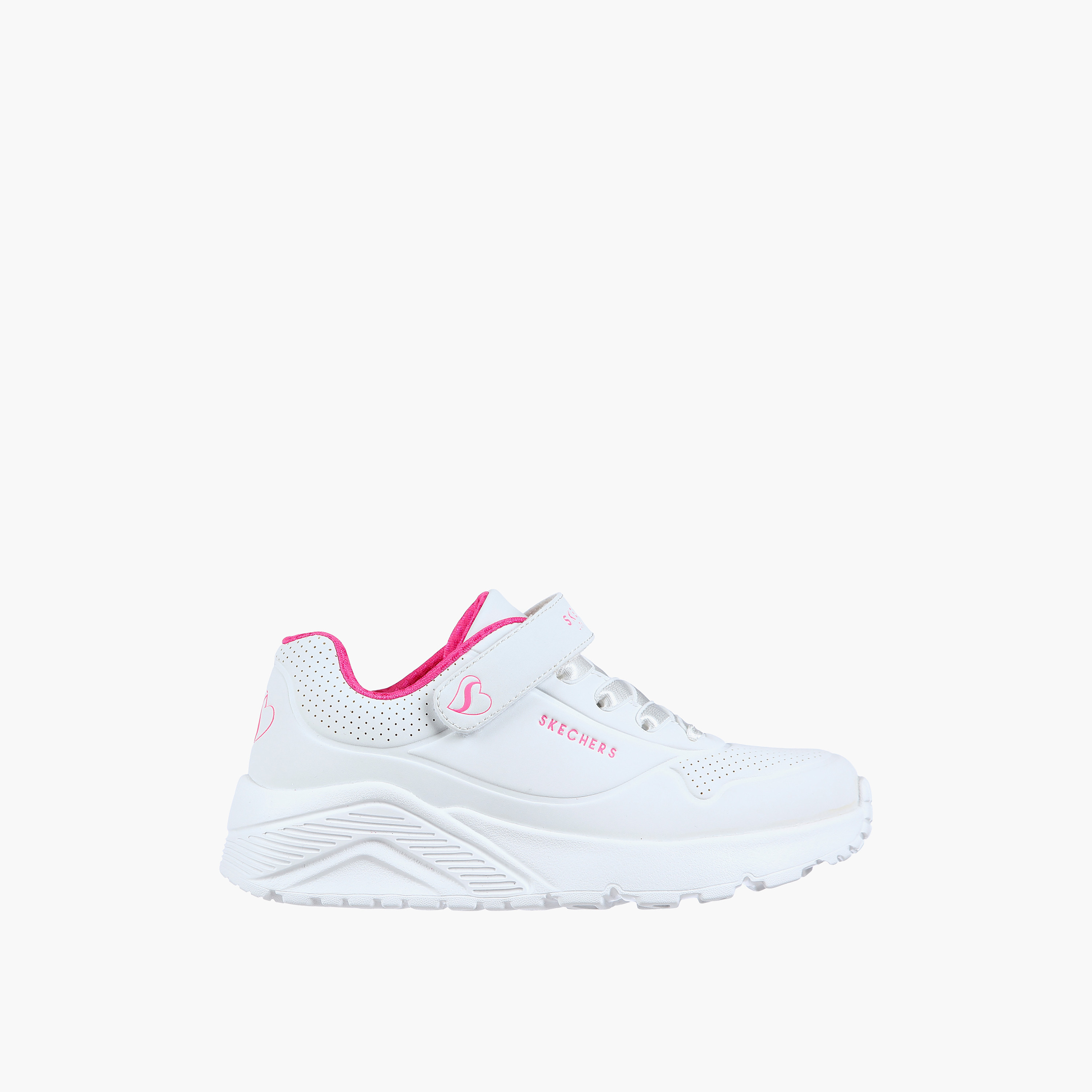 حذاء سكيتشرز بلون أبیض للأطفال مع شعار دائري من فيلكرو مع مبردة بالهواء-girls-shoes-sneakers-image-5