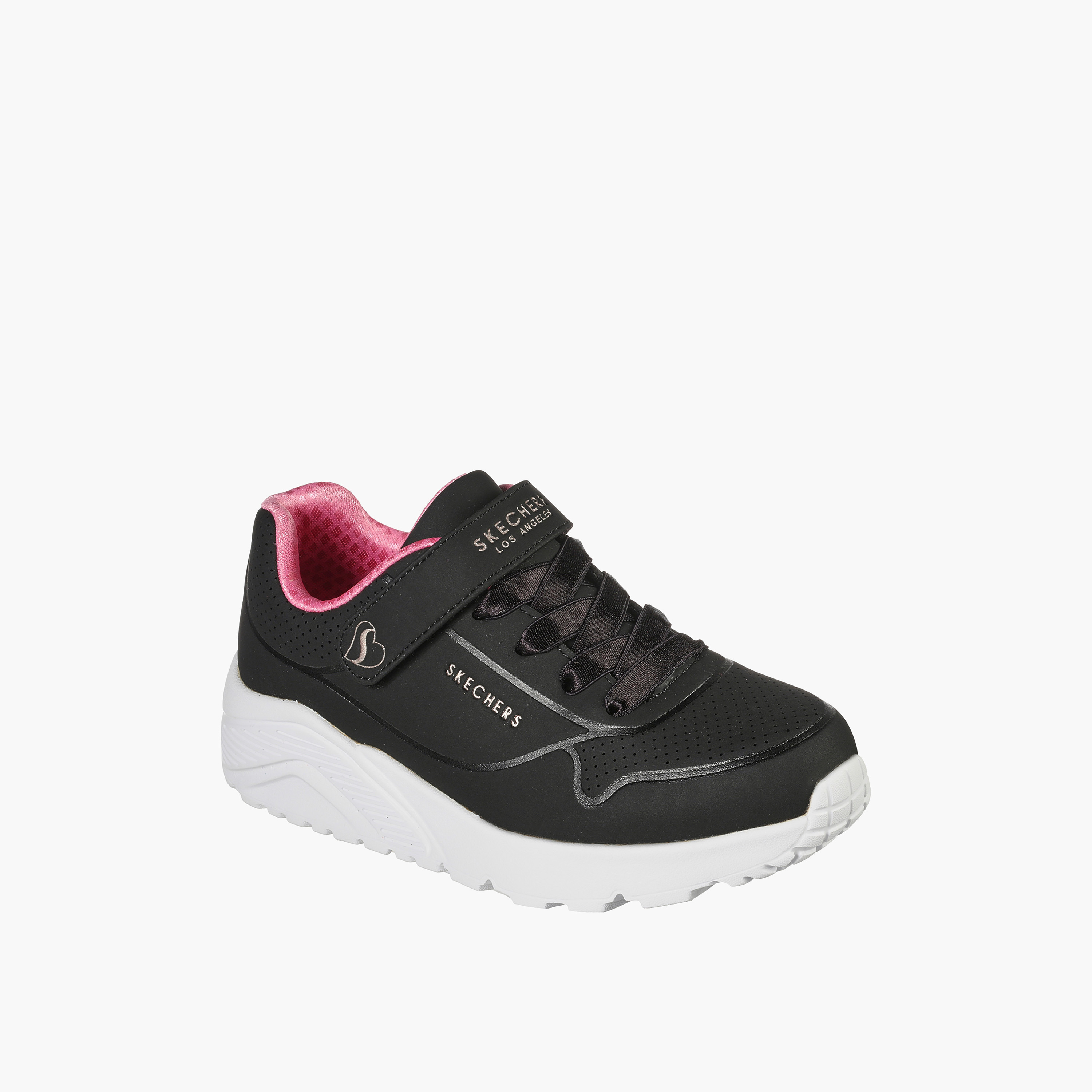 حذاء سكيتشرز بلون أسود للأطفال مع شعار دائري من فيلكرو مع مبردة بالهواء-girls-shoes-sneakers-image-1