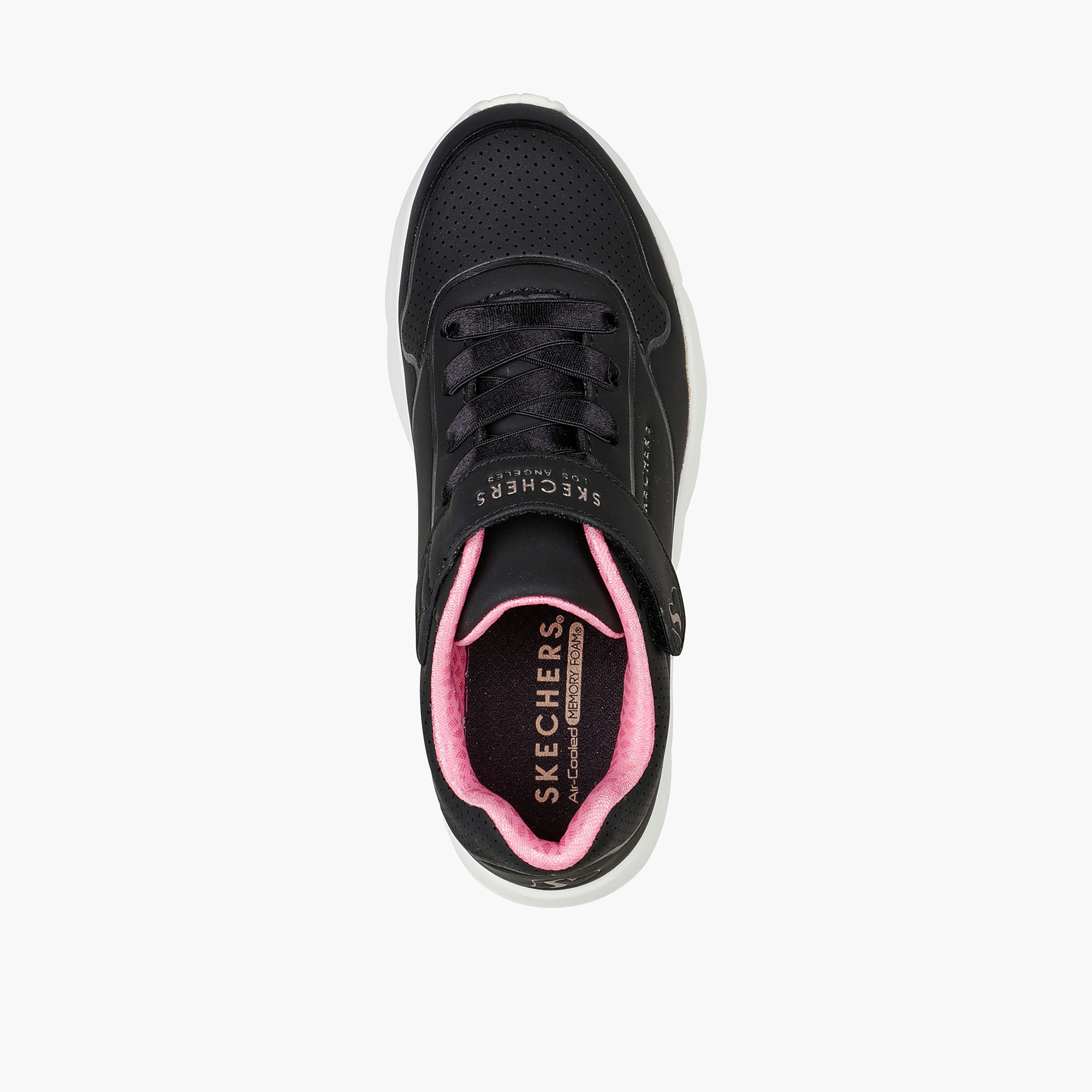 حذاء سكيتشرز بلون أسود للأطفال مع شعار دائري من فيلكرو مع مبردة بالهواء-girls-shoes-sneakers-image-2