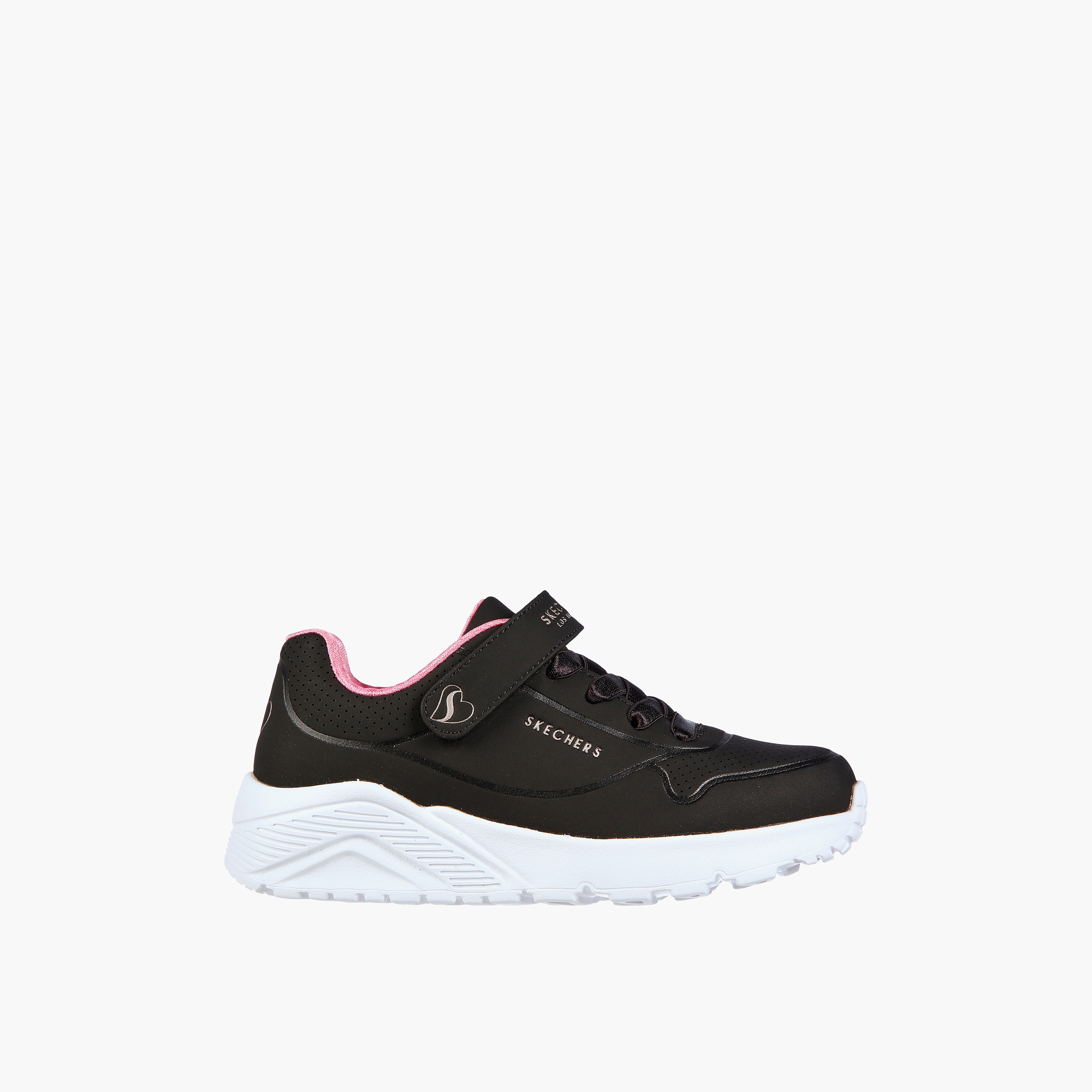 حذاء سكيتشرز بلون أسود للأطفال مع شعار دائري من فيلكرو مع مبردة بالهواء-girls-shoes-sneakers-image-5