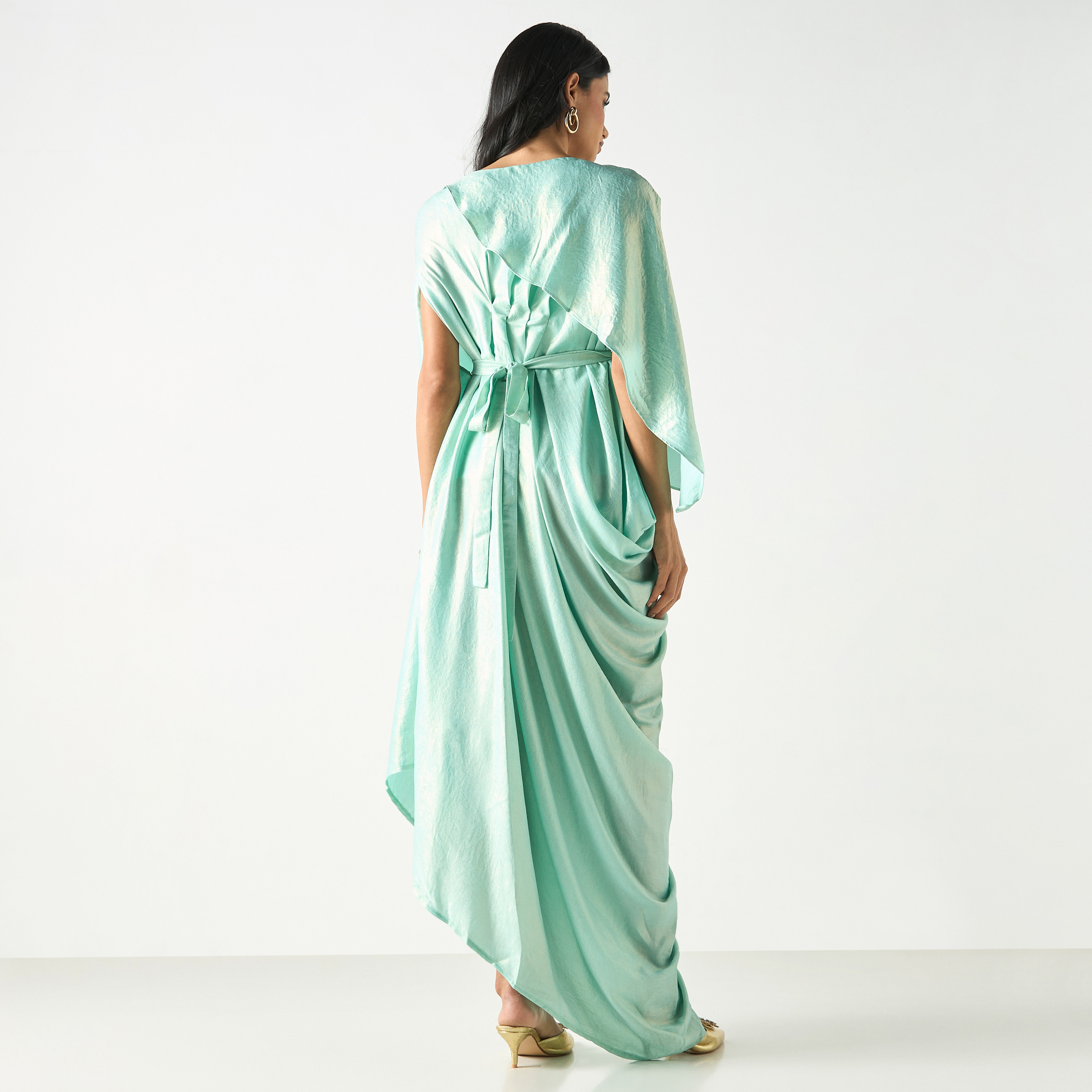 Golden Apple Draped Dress with Embellished Trim-women-clothing-dresses-image-3