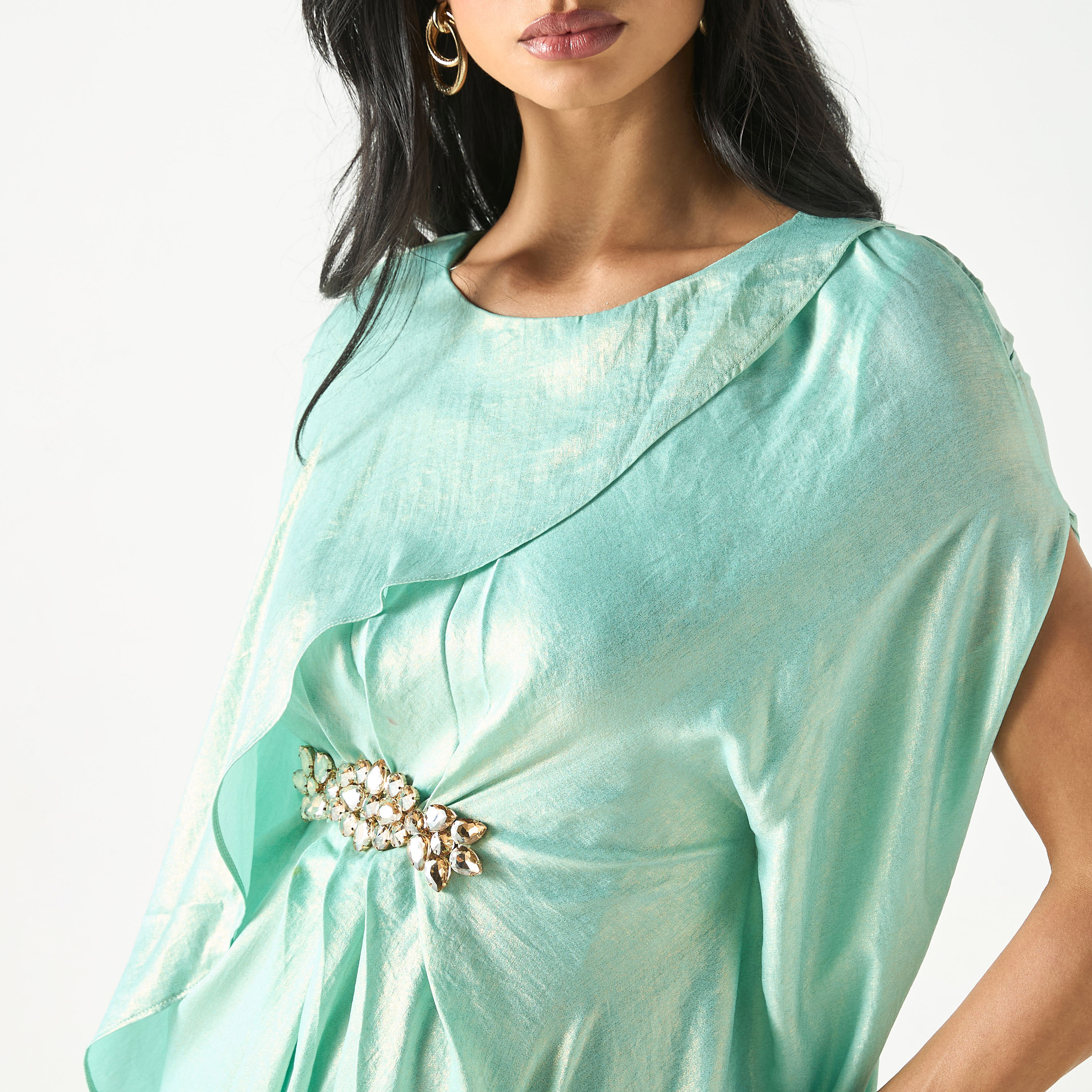 فستان بثنايا وتقليم مزين من جولدن أبل-women-clothing-dresses-image-4