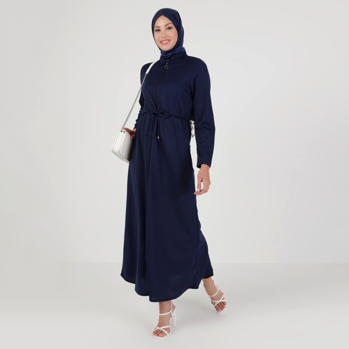Women Solid Front Zipper Drawstring Abaya Miss Cazibe By Modanisa-women-arabicclothing-abayas-image-1