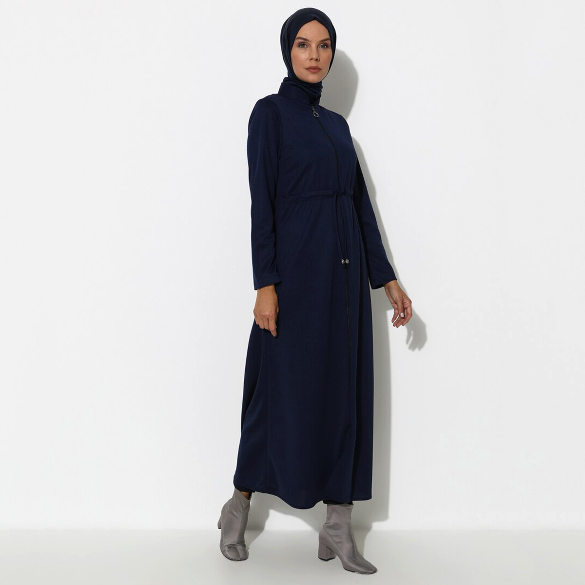 Women Solid Front Zipper Drawstring Abaya Miss Cazibe By Modanisa-women-arabicclothing-abayas-image-2