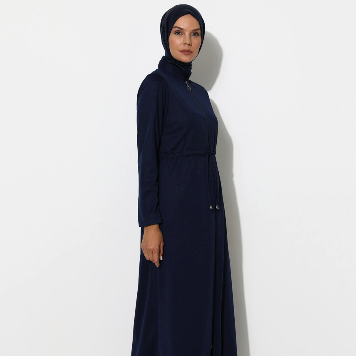 Women Solid Front Zipper Drawstring Abaya Miss Cazibe By Modanisa-women-arabicclothing-abayas-image-3