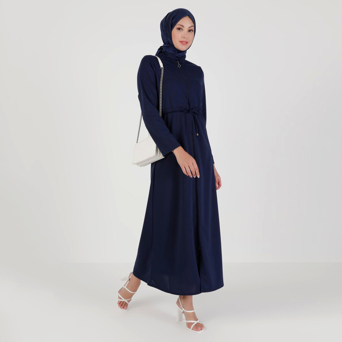 Women Solid Front Zipper Drawstring Abaya Miss Cazibe By Modanisa-women-arabicclothing-abayas-image-5