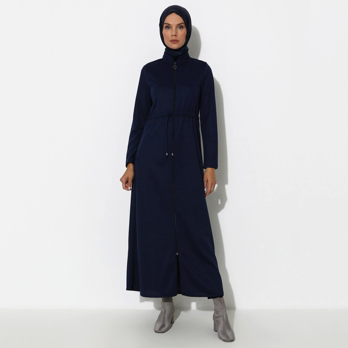 Women Solid Front Zipper Drawstring Abaya Miss Cazibe By Modanisa-women-arabicclothing-abayas-image-8