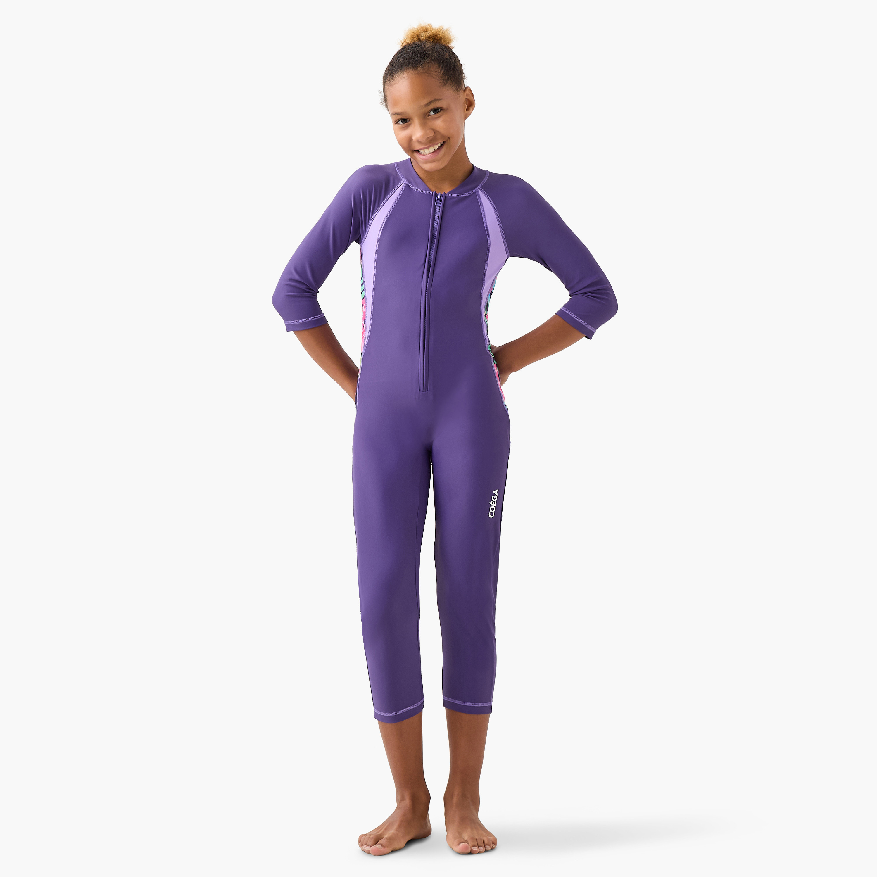 COEGA Girls Slim-Kini 3/4, Purple Blue Tropical-sports-girls-clothing-swimwear-image-1
