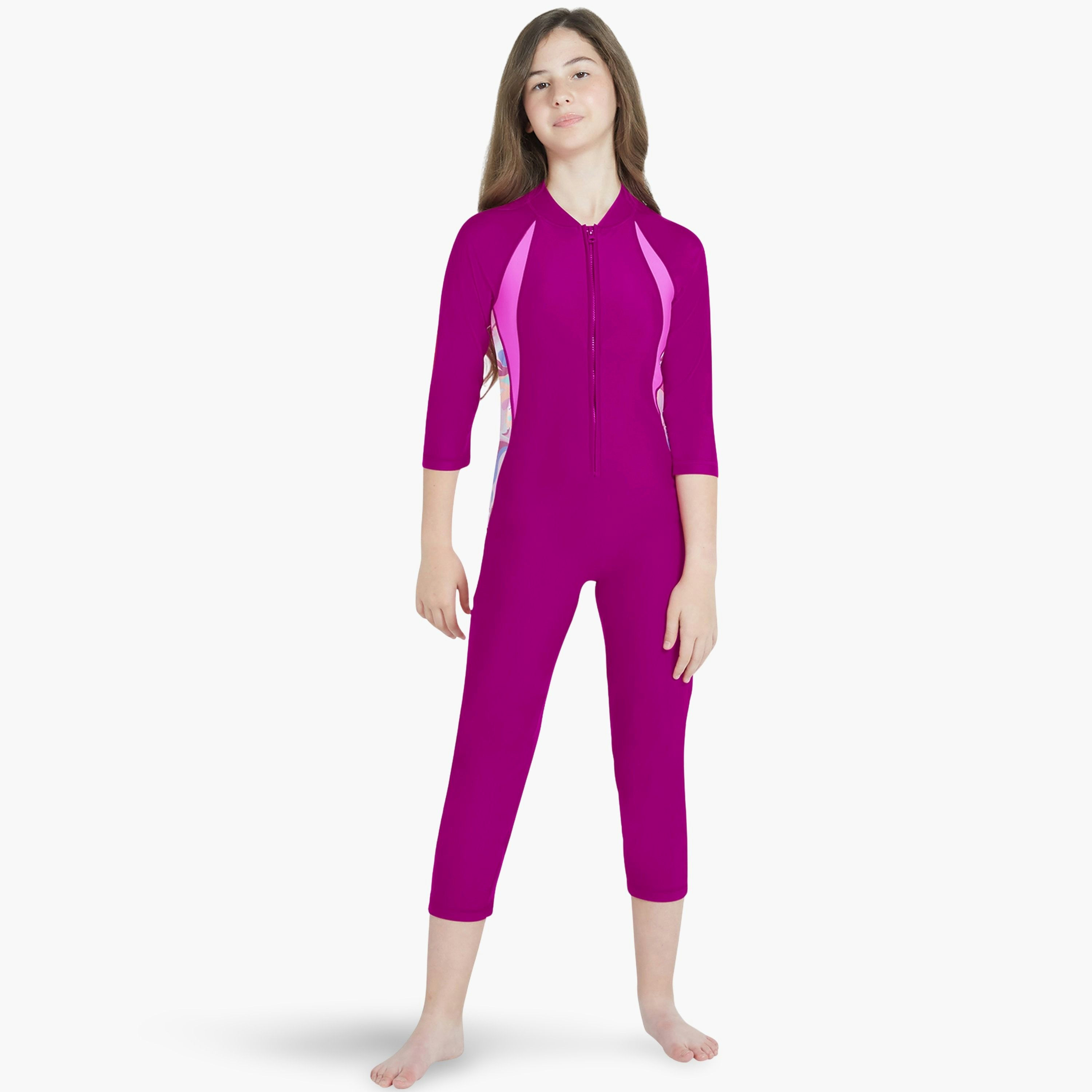 كويغا جيرلز سليم-كيني 3/4 - رذاذ بنفسجي رائع-sports-girls-clothing-swimwear-image-1