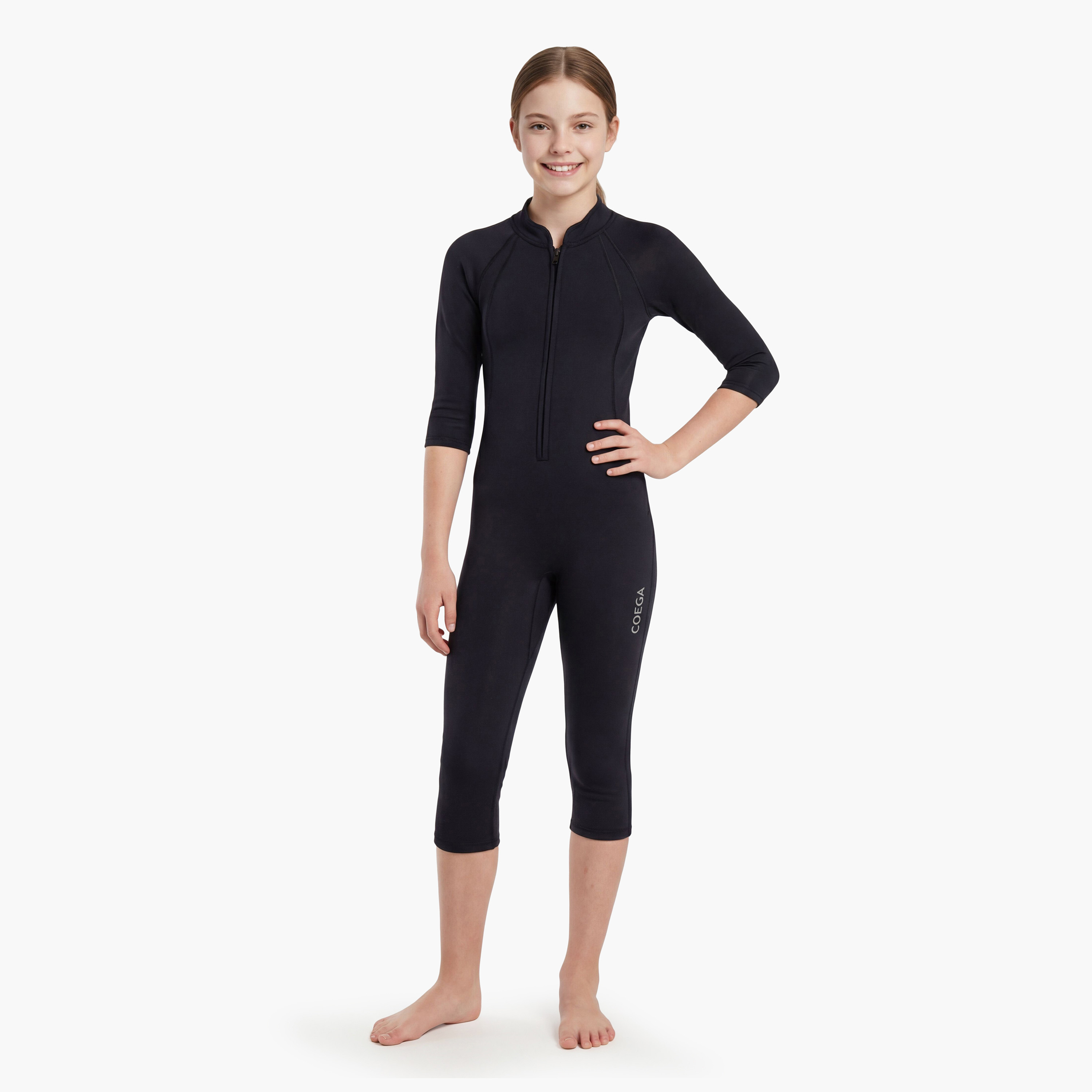 سويغا جيرلز سليم-كيني 3/4 – أسود صلب-girls-clothing-sportswear-swimwear-image-2