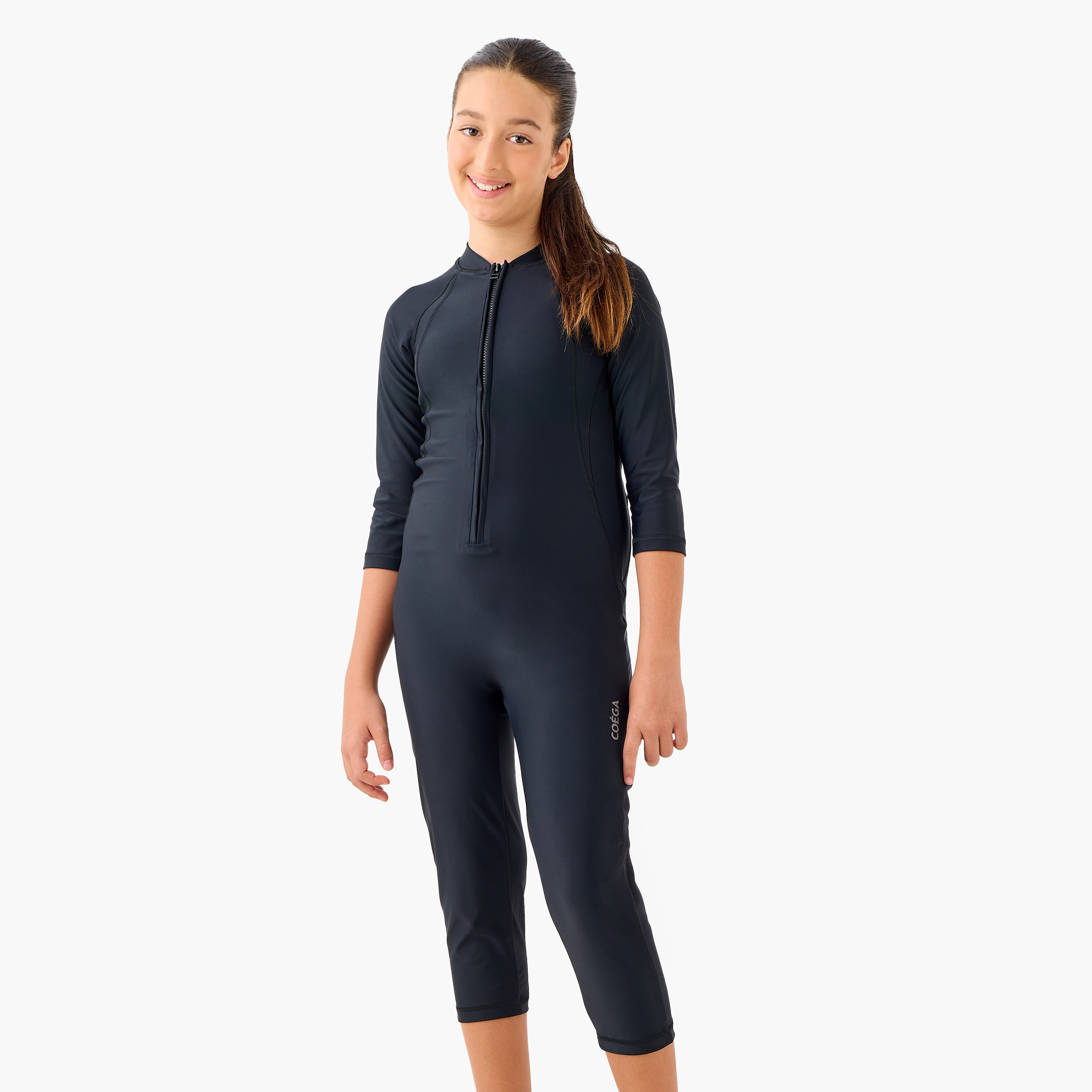  سليم كيني ذو شبابي مع 3/4 طول من كويغا للبنات بلون أسود-sports-girls-clothing-swimwear-image-2