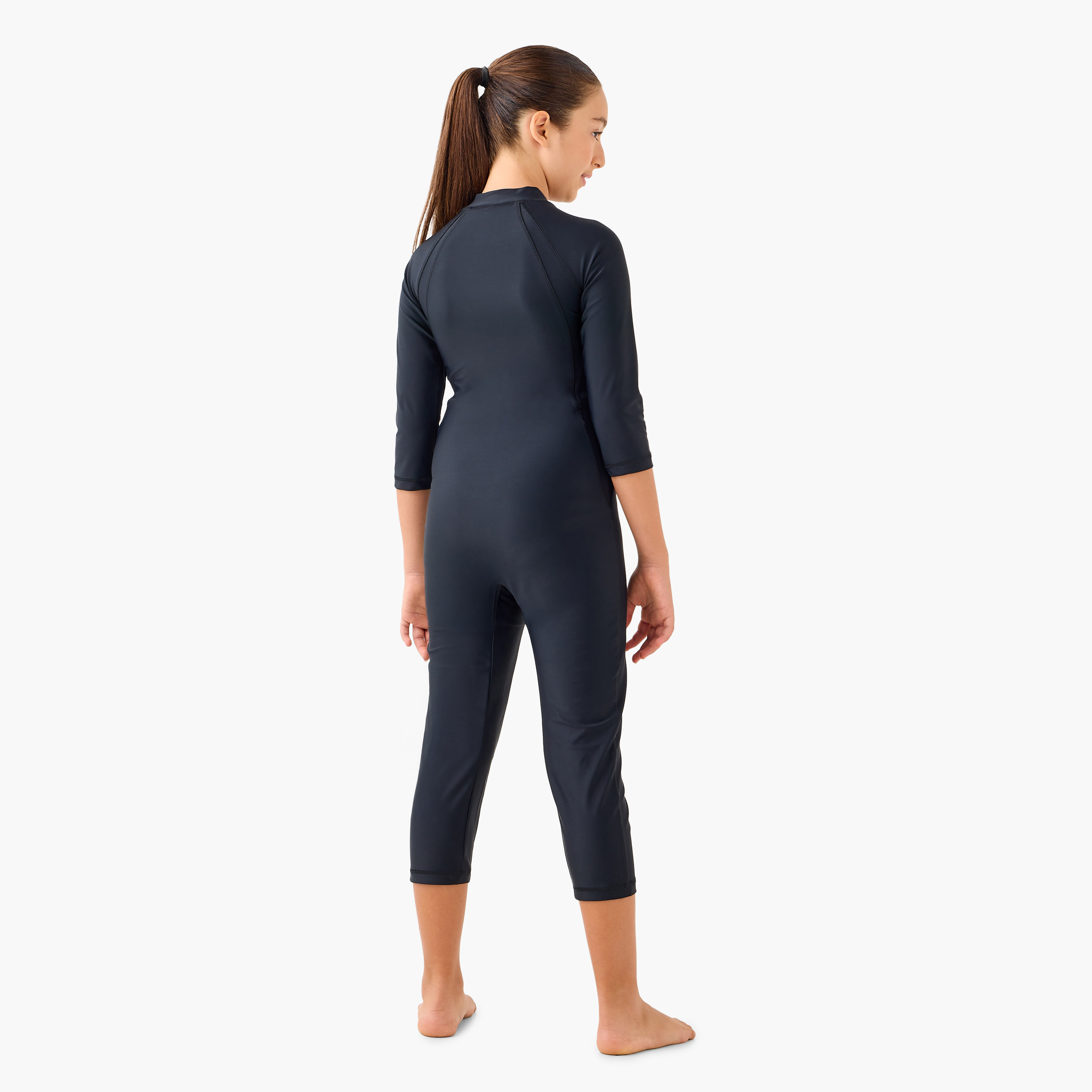  سليم كيني ذو شبابي مع 3/4 طول من كويغا للبنات بلون أسود-sports-girls-clothing-swimwear-image-3