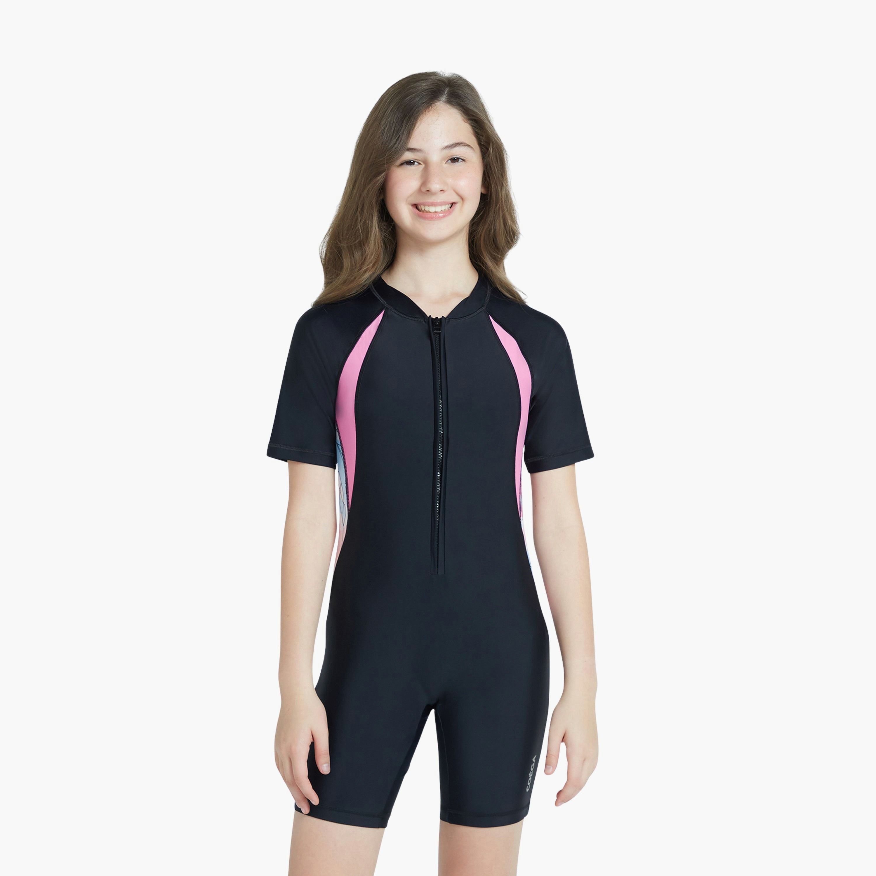 سوينغ جيرلز سليم-كيني شورت - رسومات زهرية نيرو-sports-girls-clothing-swimwear-image-1