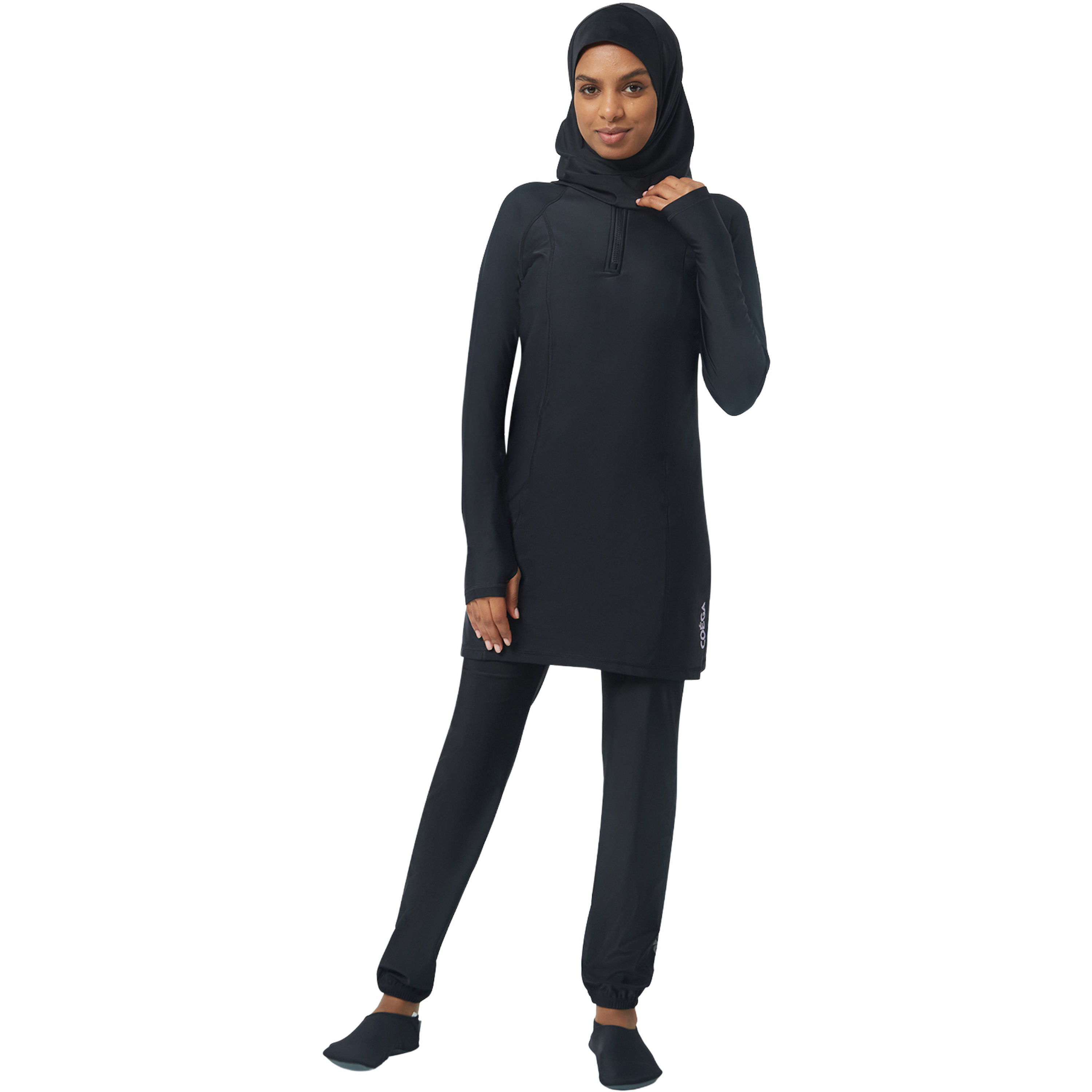طقم سباحة سيدات من كويغا بثلاث قطع محتشمة مع سحاب – أسود صلب-women-clothing-swimandbeach-swimsuits-image-2