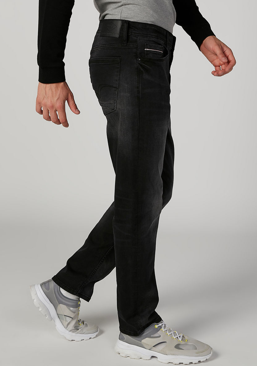Slim Fit Plain Mid Waist Jeans with Pocket Detail-Jeans-image-2