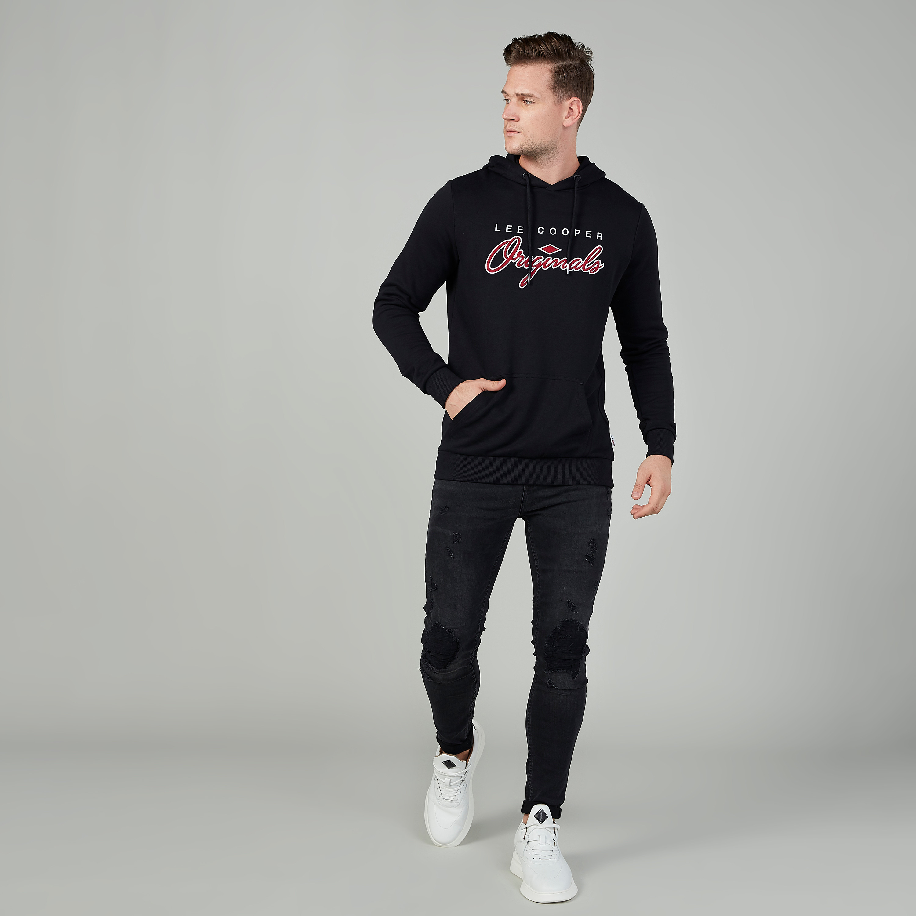 Sustainable Lee Cooper Printed Hoodie with Long Sleeves-men-winterwear-hoodiesandsweatshirts-image-2