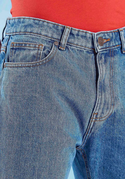 Lee Cooper Textured Mid Waist Denim Shorts with Pocket Detail