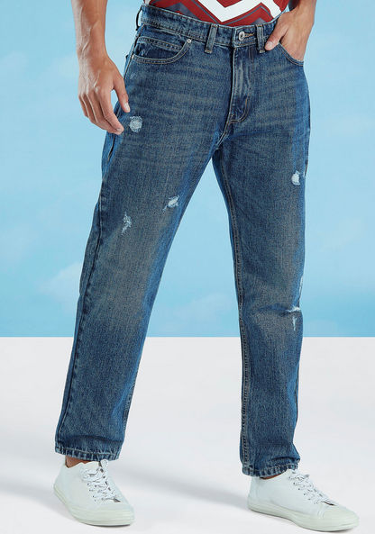 Sustainable Lee Cooper Distressed Mid-Rise Jeans with Pocket Detail