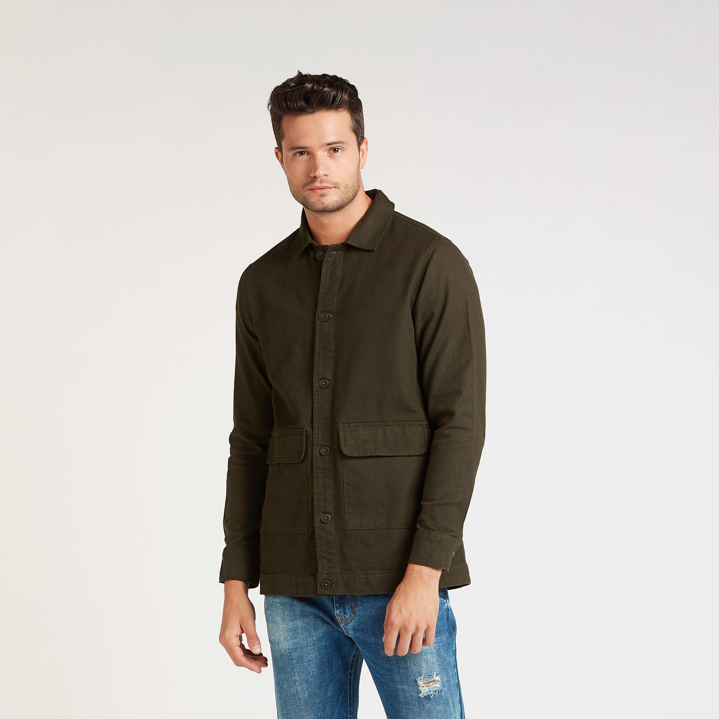 Shop Lee Cooper Solid Linen Jacket with Long Sleeves and Flap Pockets Online Splash UAE