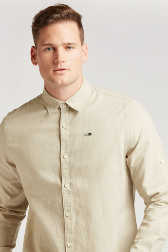 Lee Cooper Solid Shirt with Long Sleeves and Spread Collar