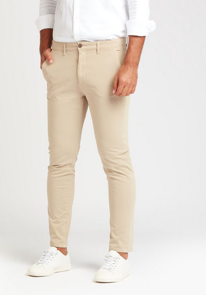 Lee Cooper Slim Fit Solid Low-Rise Chinos with Pocket Detail